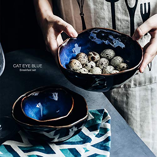 European Porcelain Deep Bowl Set of 4 - Handcrafted Irregular Shape Creative Tableware for Noodles, Soup & Salad - Elegant Dining & Home Decor