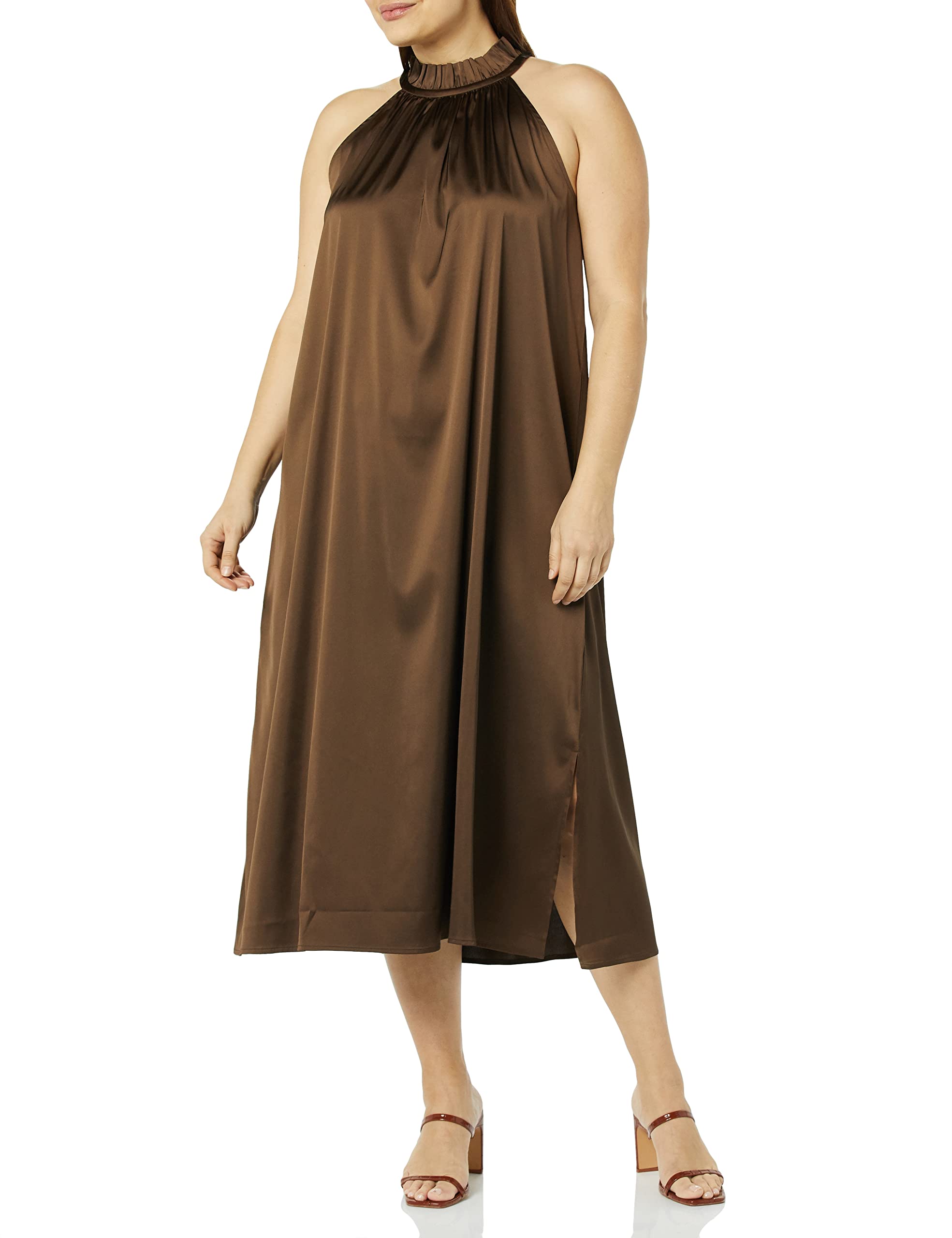 The Drop Women's Arlette Silky Stretch Halter Maxi Dress - Elegant Summer Beach Dress for Vacations, Weddings & Evening Parties