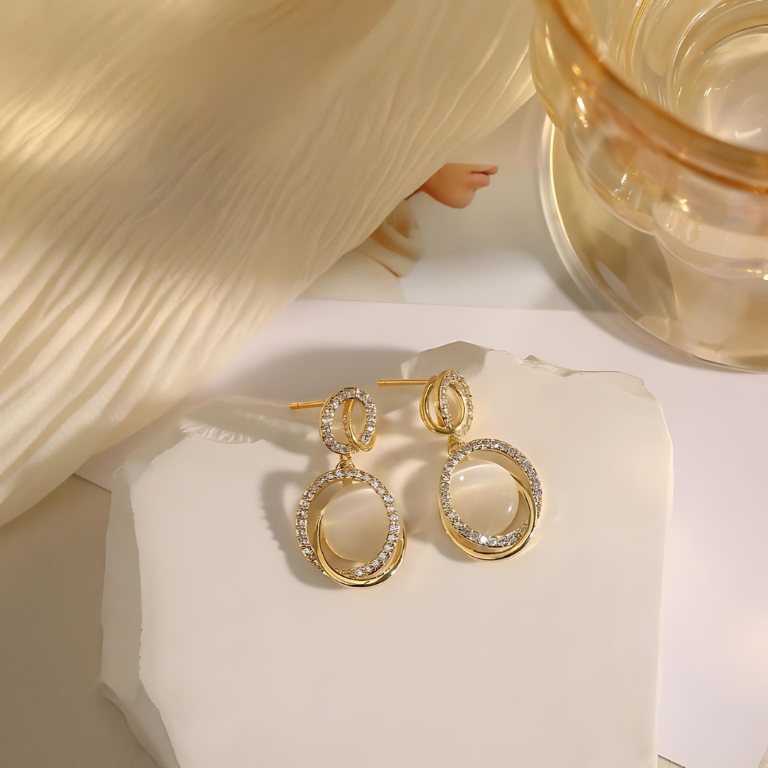 Geometric Oval Cat Eye Drop Earrings for Women | HE3381 | Elegant Dangle Earrings for Party, Wedding & Evening Wear