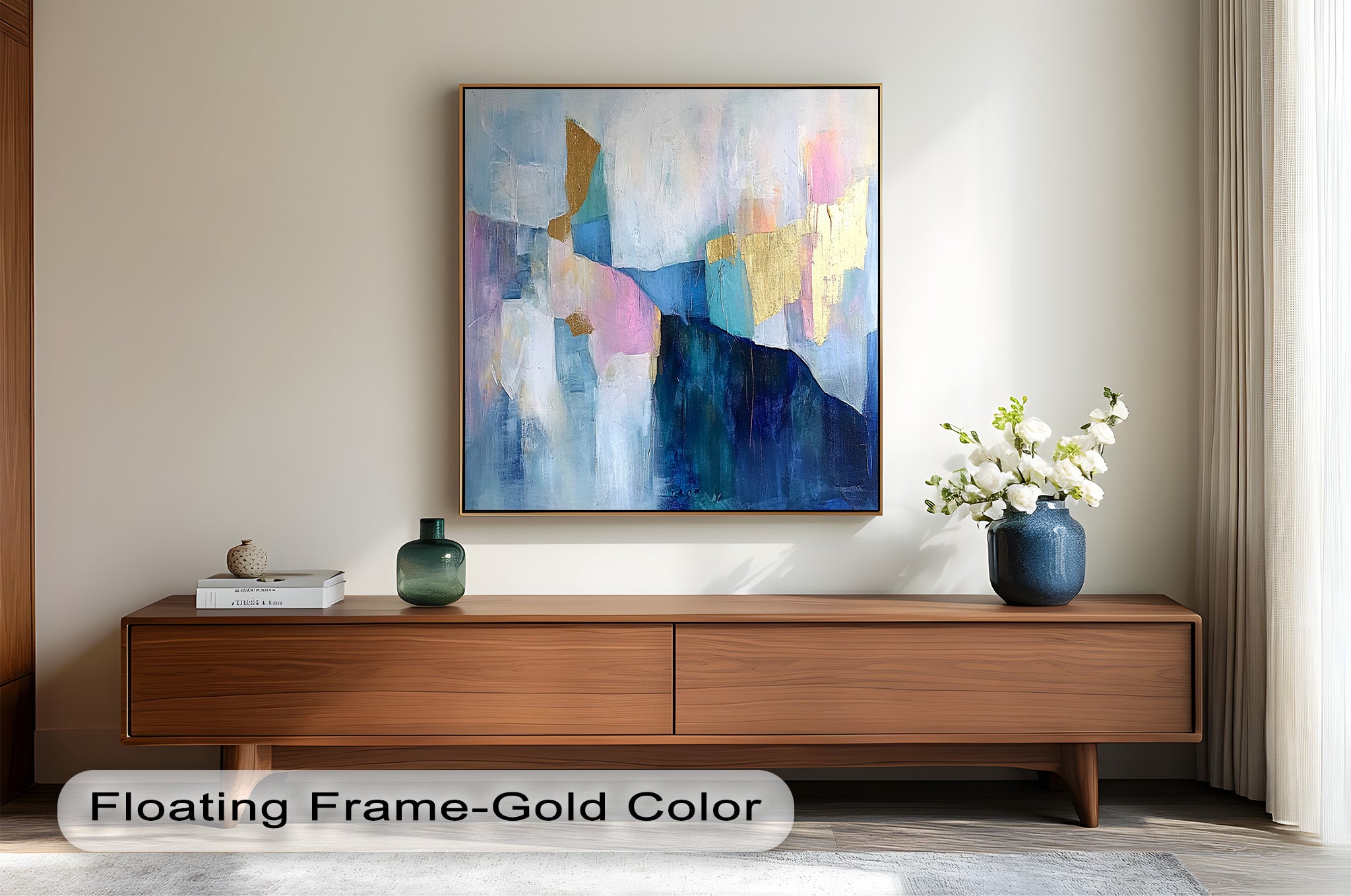 Blue Horizon Abstract - Modern Oil Painting on Canvas, Handmade Wall Art for Living Room, Bedroom & Office Decor