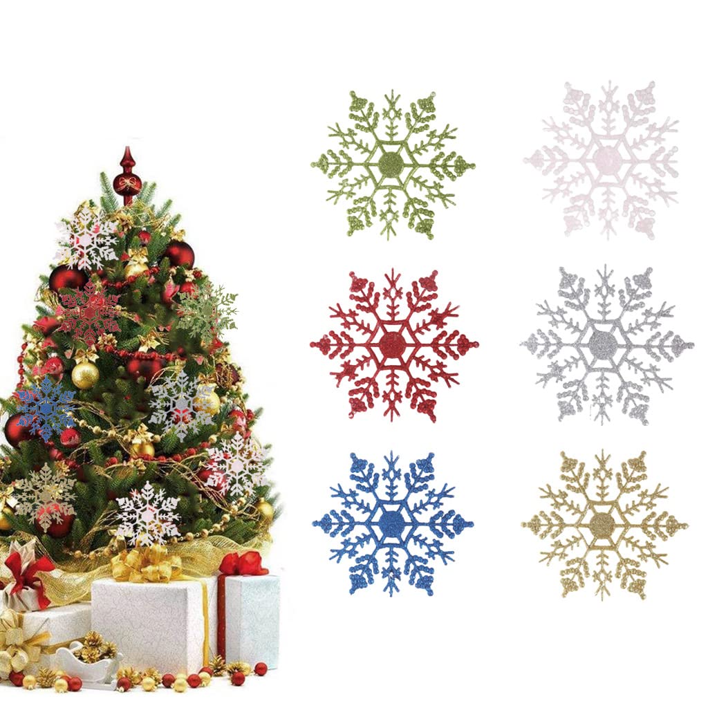 4 Inch Christmas Glitter Snowflake Ornaments - 12 Pack White Plastic Snowflake Decorations for Xmas Tree, Wedding, Party & Home Decor - Perfect for Holiday Decorating, Gift Wrapping & Festive DIY Projects