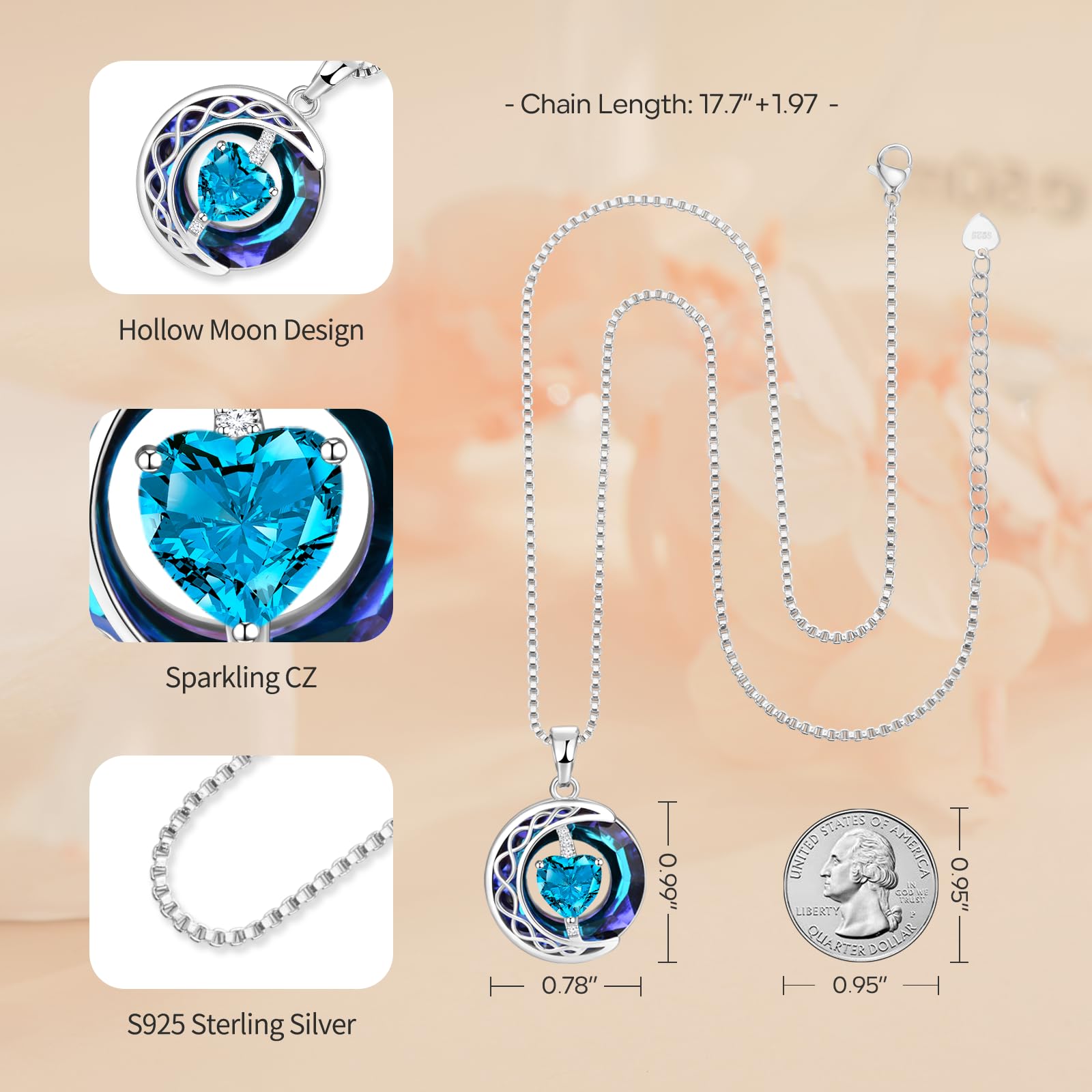 LIANYU Women's Sapphire Necklace - Elegant Jewelry Gift for Wife, Girlfriend, Mom - Perfect for Birthday, Anniversary & Special Occasions
