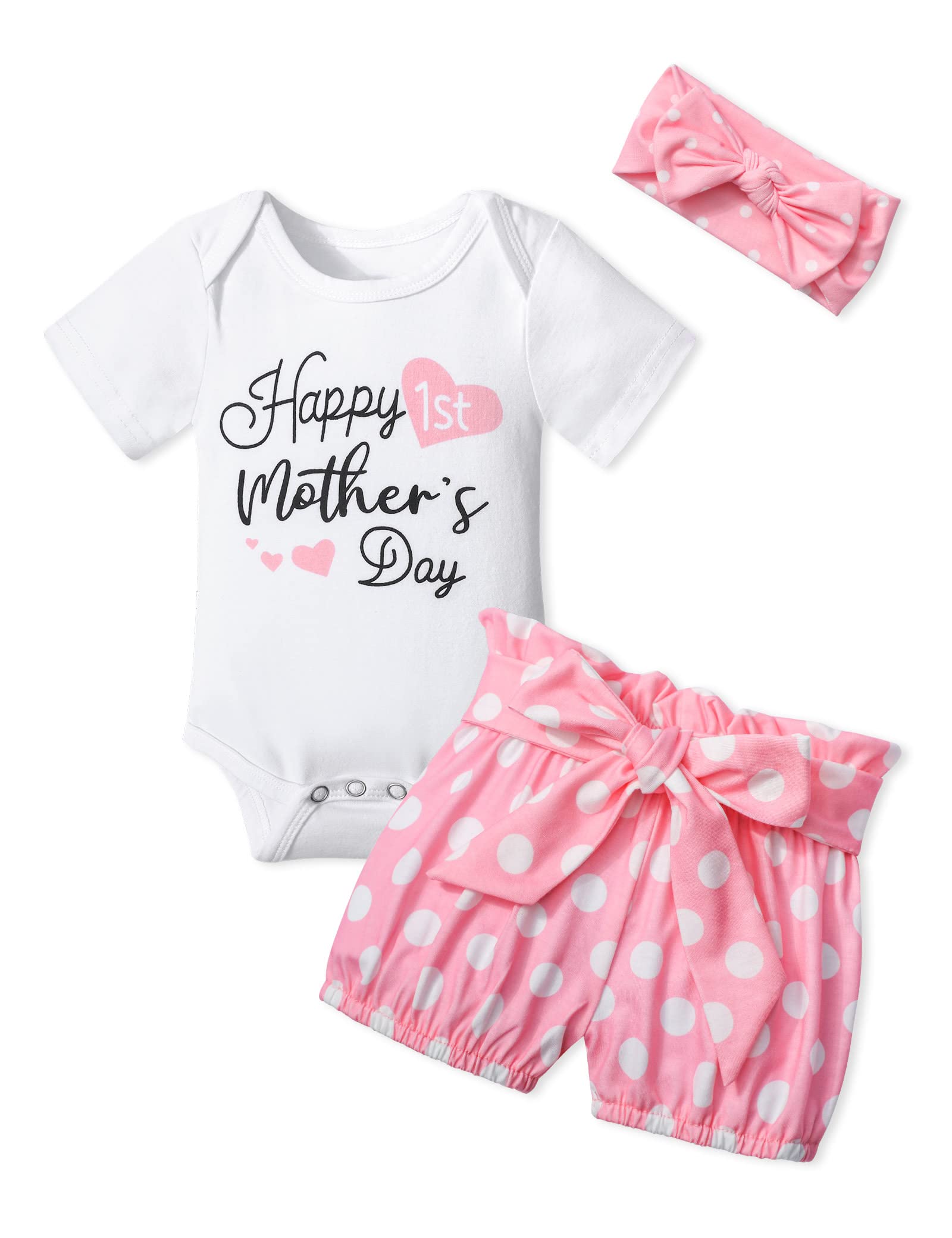Von Kilizo Baby Girl Outfit - Newborn Short Sleeve Romper with Headband & Shorts | Summer Baby Clothes | Perfect for Mother's Day Gifts, Photo Shoots & Playtime