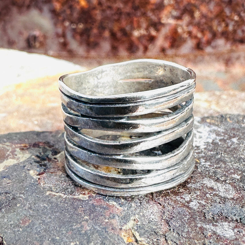 Sterling Silver Free Form Wide Band Ring - Size 6.75 (US) - Elegant Boho Jewelry for Women, Perfect for Everyday Wear, Gift Giving & Special Occasions