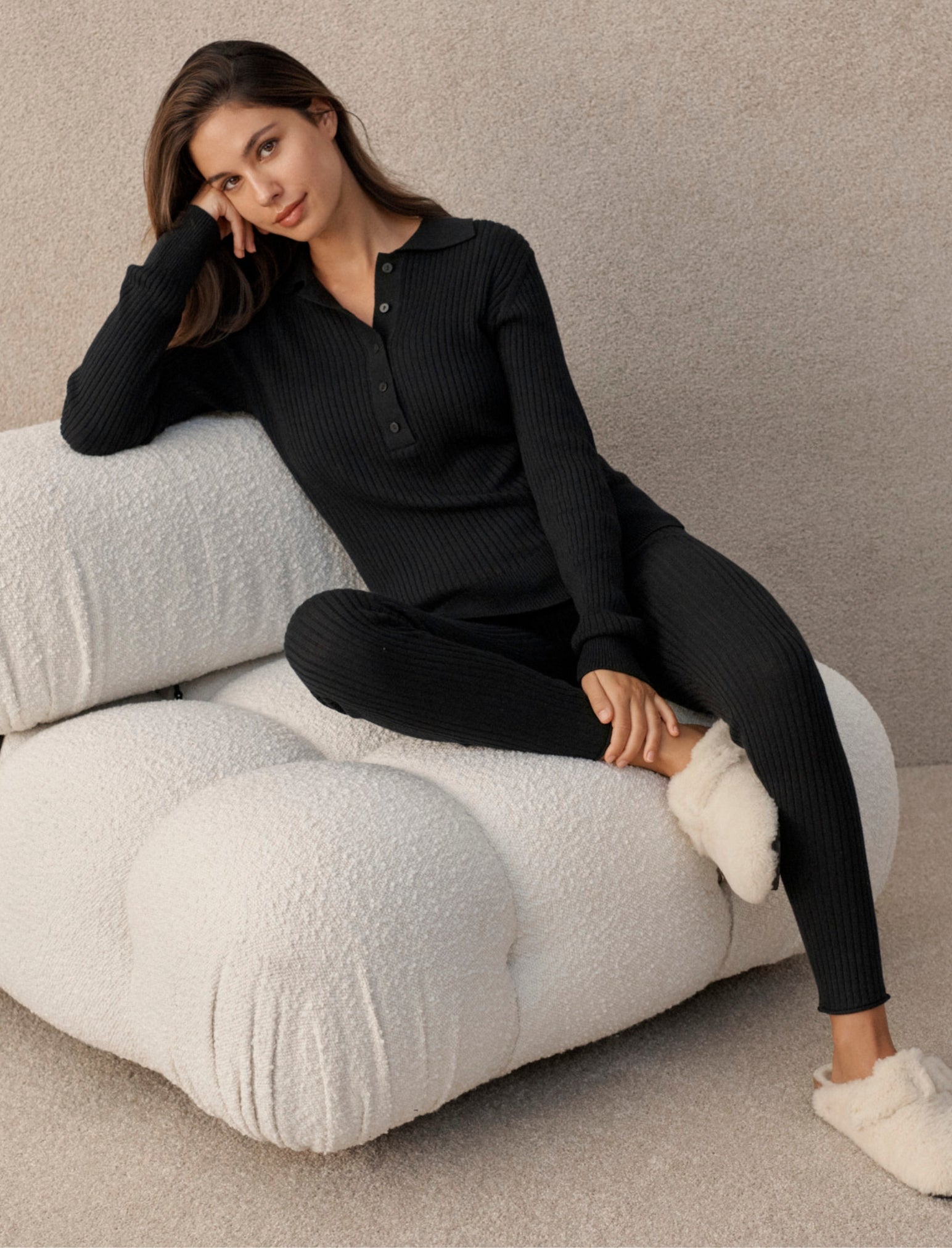 Colette Long Sleeve Cotton Silk Ribbed Top for Women - Soft & Comfortable Blouse for Casual Wear, Office & Date Nights