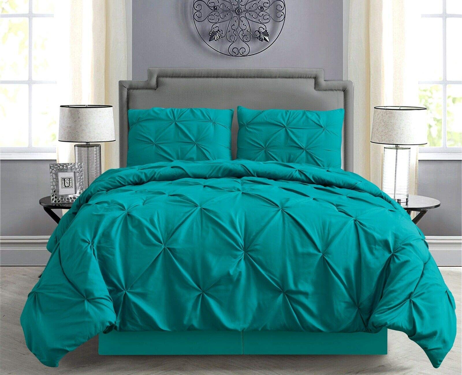 Empire Home 4-Piece Pintuck Comforter Set with Matching Pillowcases - Teal Blue Queen Size Bedding Set for Master Bedroom, Guest Room & Dorm Decor