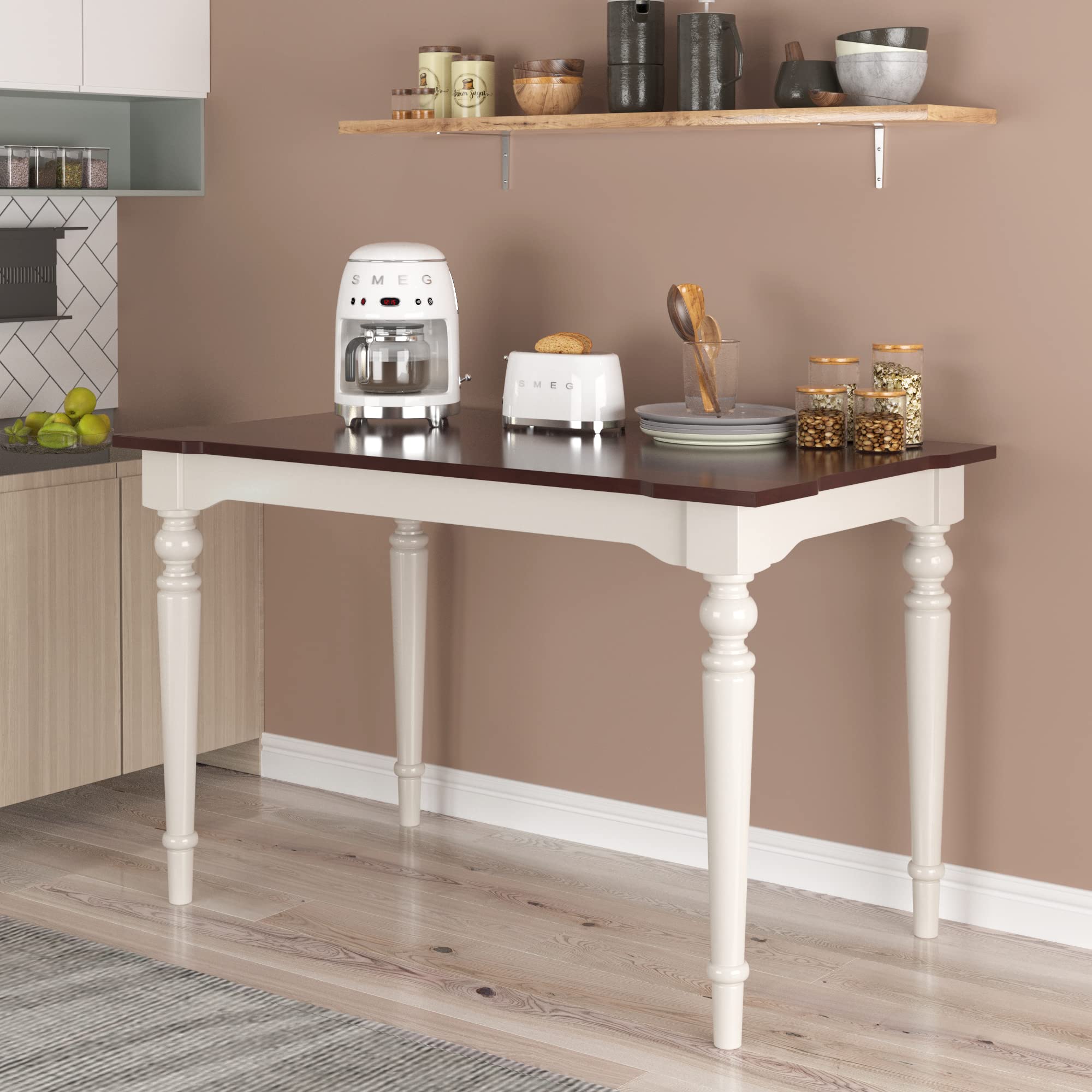Vintage Cherry Wood Dining Table with White Legs - Classic Retro Style for Home, Kitchen, and Dining Room Decor