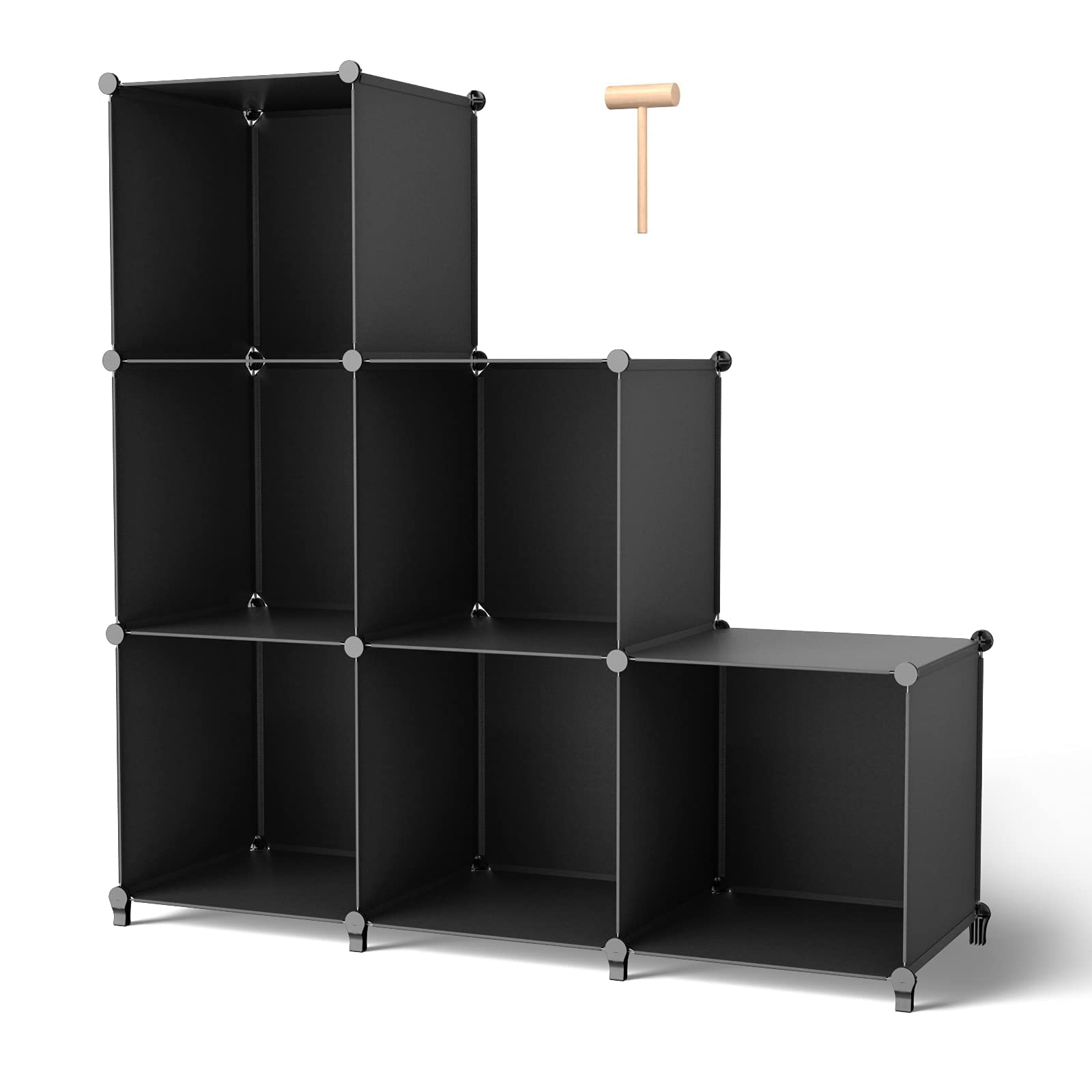 Homywish 6-Cube Storage Organizer - DIY Closet Cabinet with Wooden Hammer, Plastic Square Shelving for Home, Office & Bedroom (Black) | Perfect for Organizing Clothes, Toys, Books & Home Decor