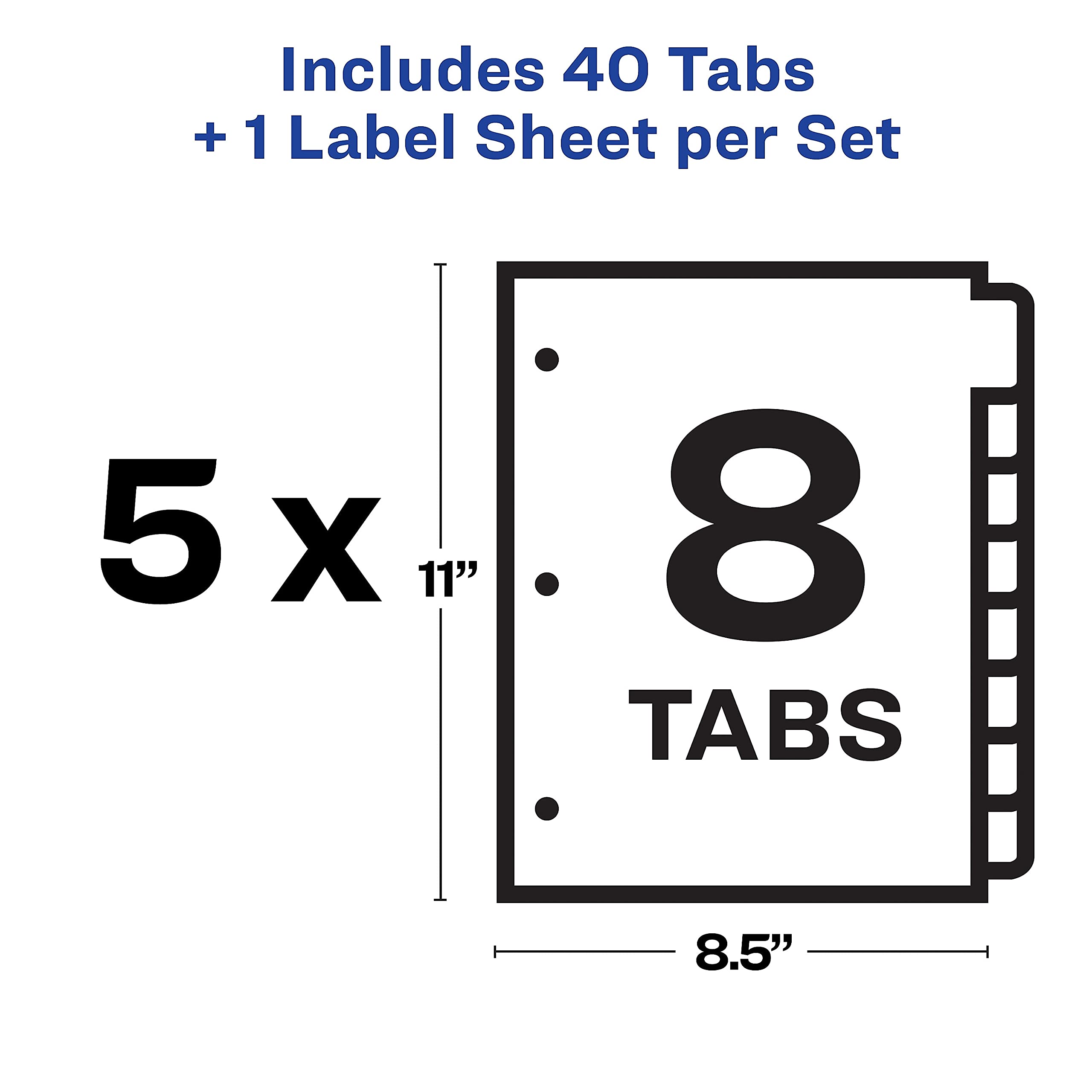 Avery 12433 Index Maker Translucent Dividers - 8 Tabs per Color, Letter Size, 5 Sets per Pack - Perfect for Office Filing, School Projects & Document Organization
