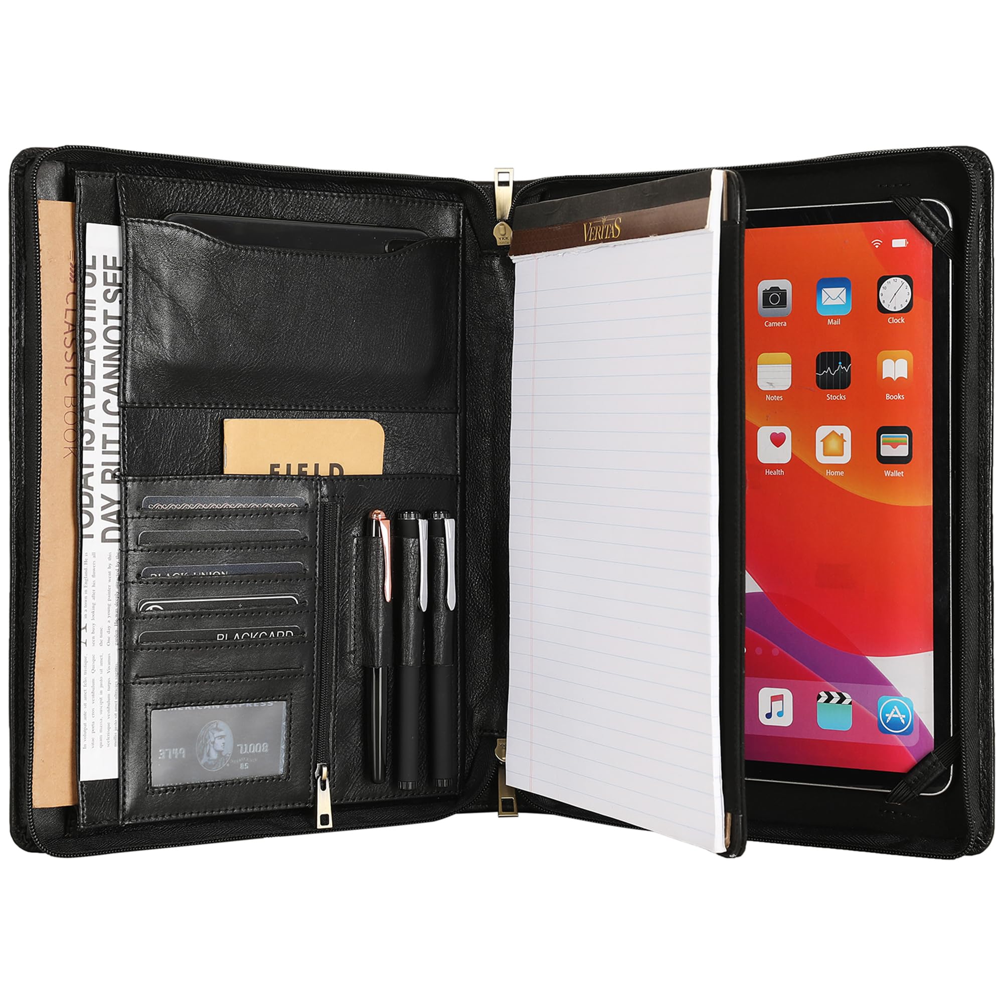 Premium Engraved Leather Portfolio for iPad Pro/Air 13/12.9/11 inch - Professional Padfolio with iPad Holder & Letter Size Notepad - Personalized Business Gift for Men (Black, Custom) - Perfect for Office, Meetings & Corporate Events