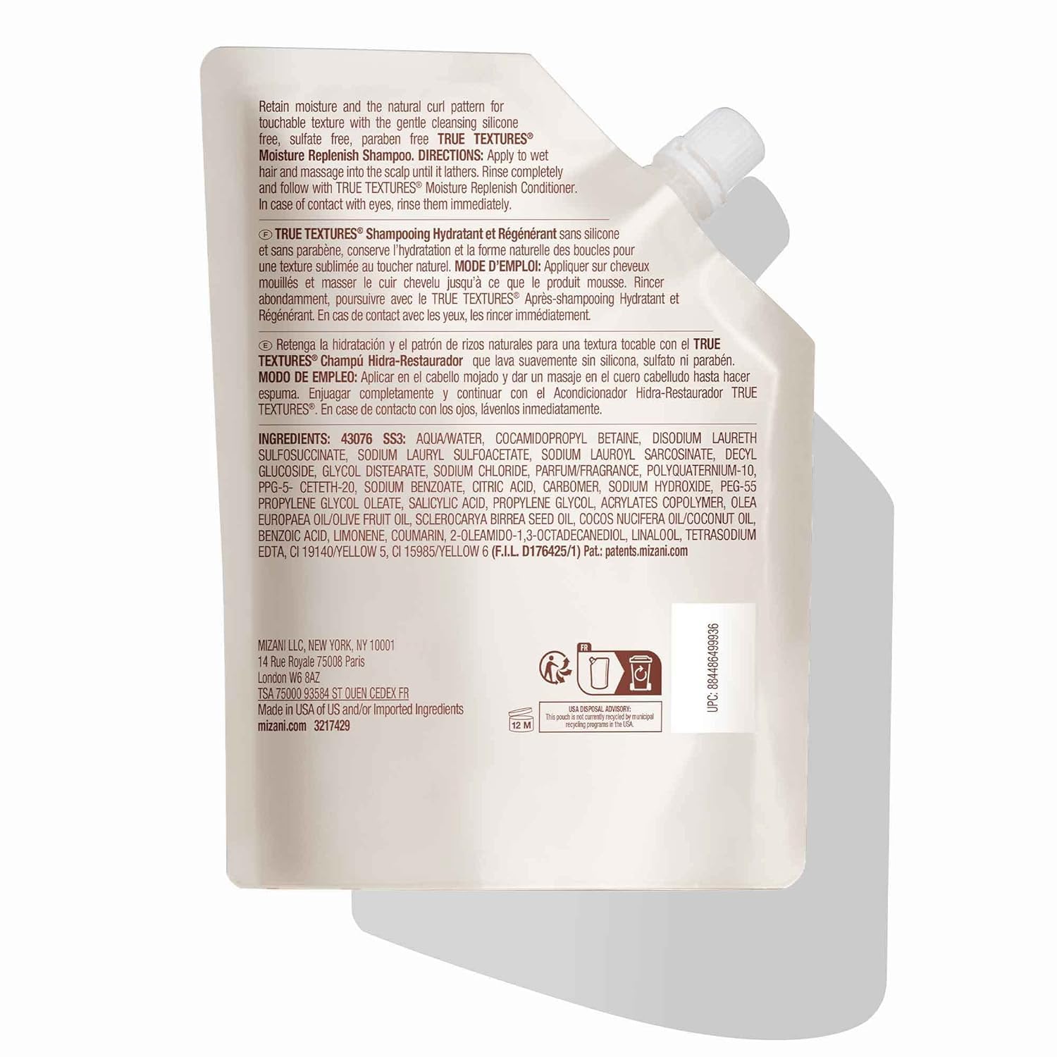 Mizani True Textures Moisture Replenish Shampoo for Curly Hair - Sulfate & Paraben Free with Coconut Oil - Smooths & Hydrates Dry Hair - Perfect for Daily Wash & Curl Definition