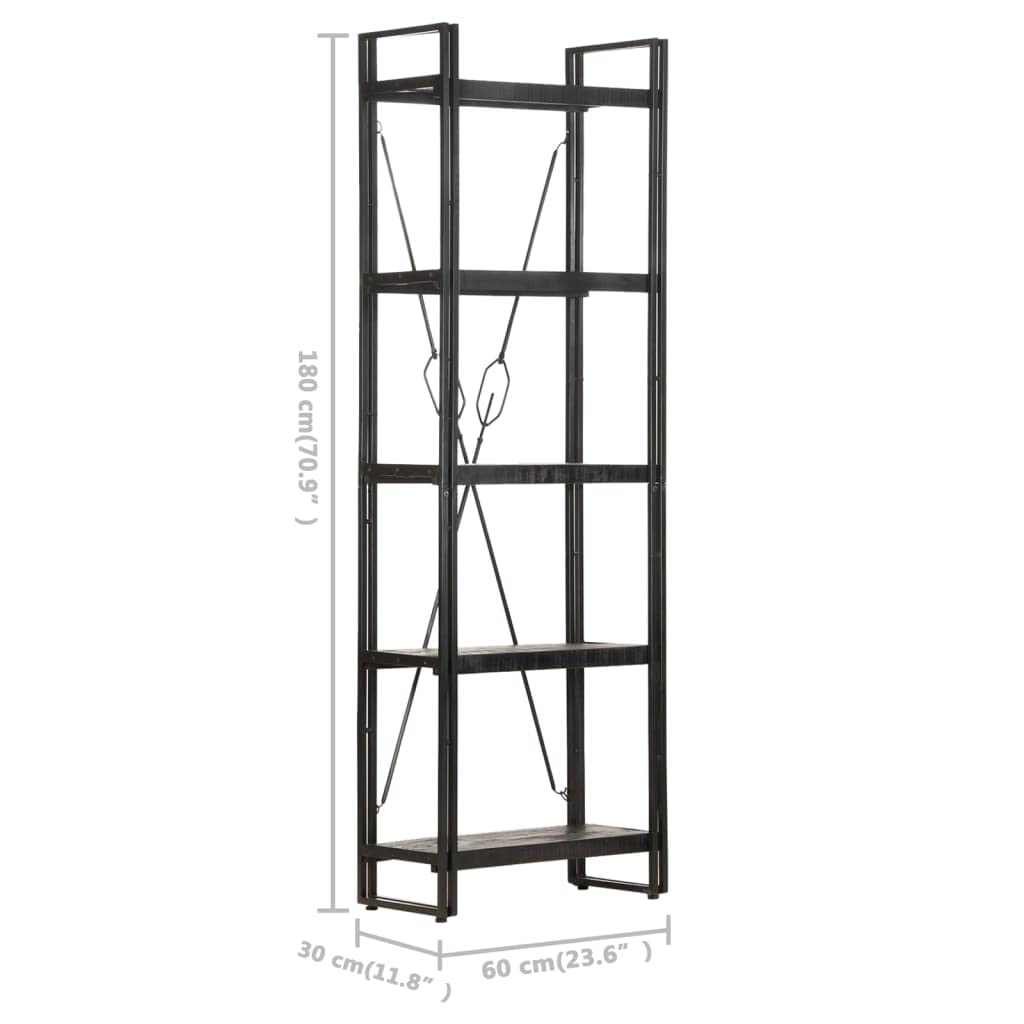 5-Tier Bookcase - Solid Mango Wood Bookshelf for Bedroom, Living Room & Office - 23.6