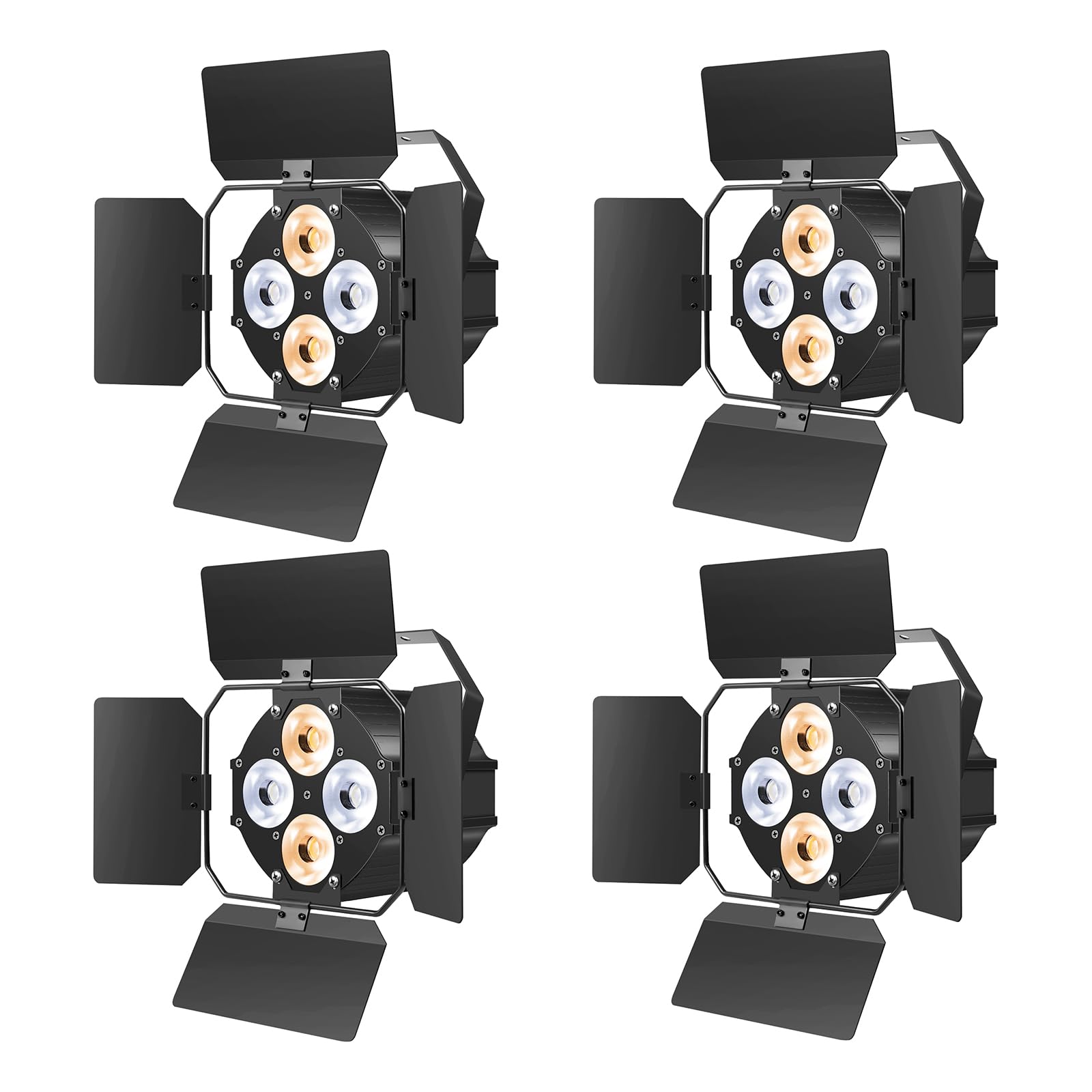 Professional LED Par Can Lights with Barn Doors - Warm & Cool White DMX512 Spotlights, Sound Activated for Stage, Theater, Church, Wedding, Studio, Concert (4-Pack) - Perfect for Live Performances, DJ Shows & Event Lighting