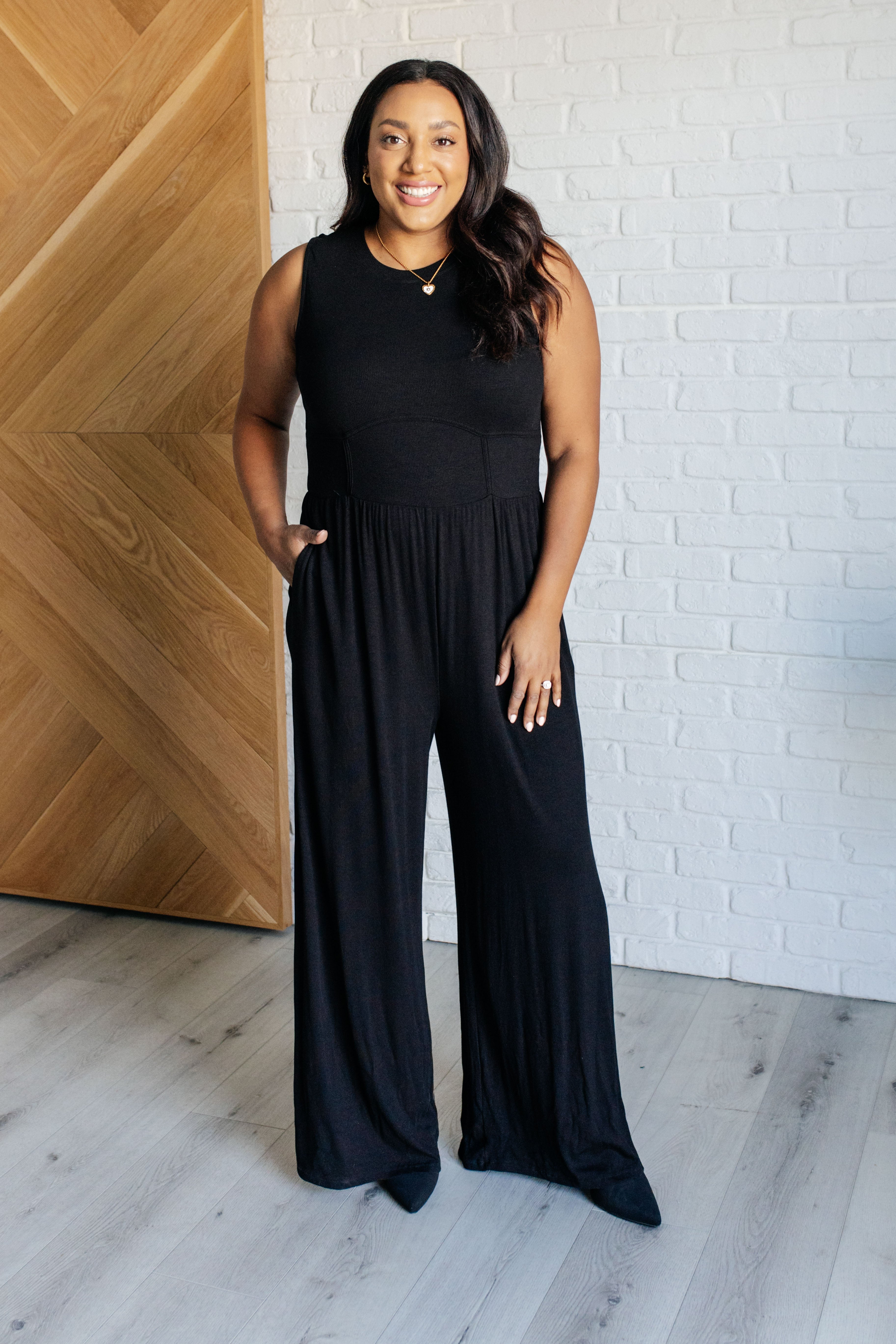 Hilary Wide Leg Jumpsuit for Women - Black Stretchy Comfortable Romper | Perfect for Casual Outings, Office Wear & Date Nights
