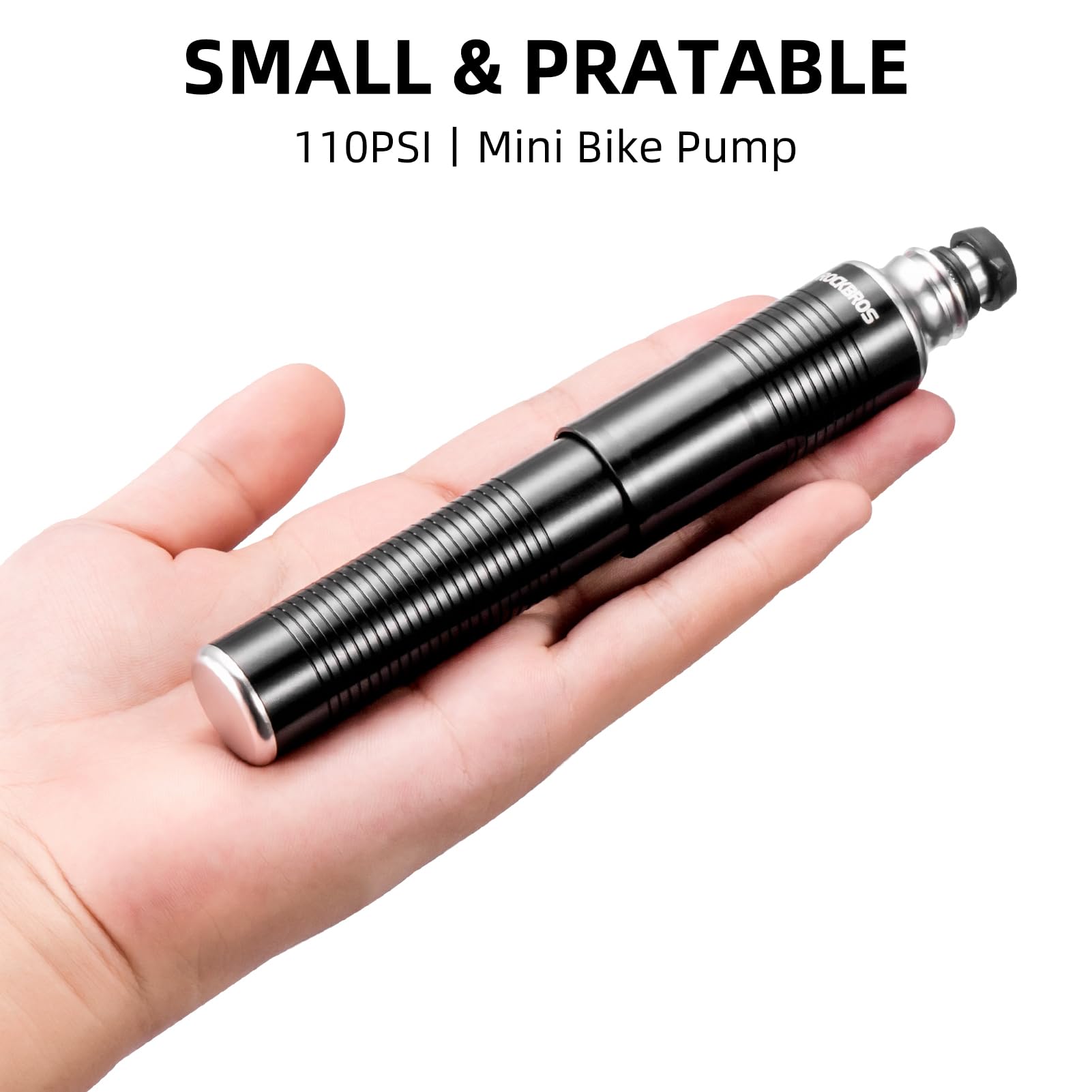 ROCKBROS Mini Bike Pump - Portable Bicycle Tire Pump 110/150 PSI for Presta & Schrader Valves - Compact Hand Pump for Road Bikes, Mountain Bikes & Cycling Accessories - Perfect for Emergency Repairs & On-the-Go Inflation