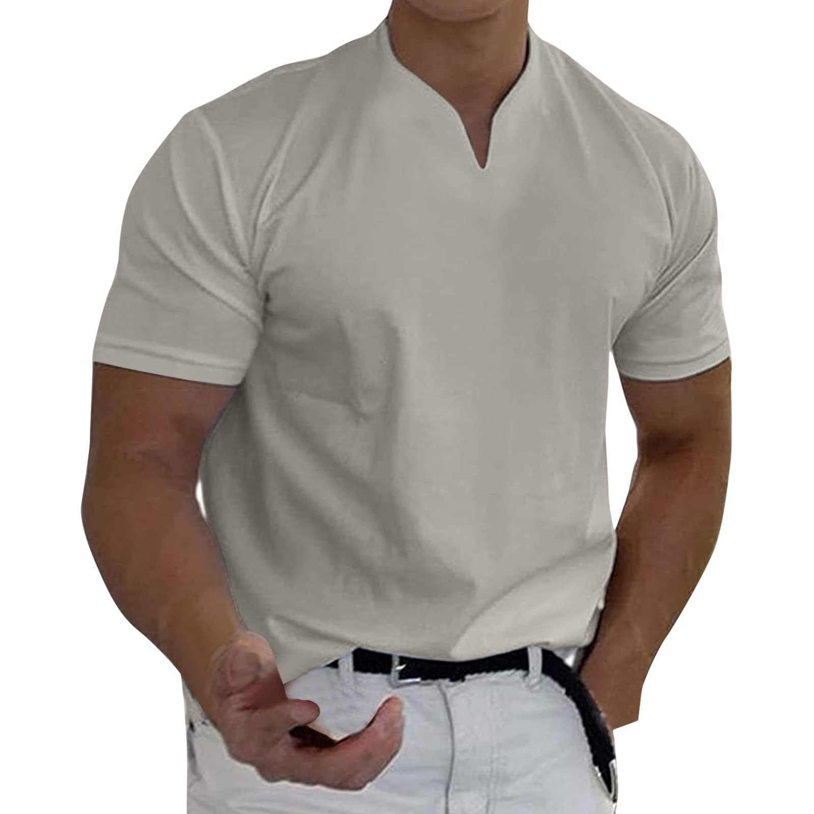 ZDDO Men's V-Neck Short Sleeve Slim Fit Henley Shirt - Summer Solid Color T-Shirt for Work & Business Casual Wear | Breathable Cotton Tee for Office, Dating & Outdoor Activities