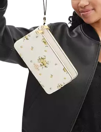 Coach Double Zip Wallet with Floral Print - Stylish Women's Leather Card Holder for Everyday Use, Travel & Gift Giving