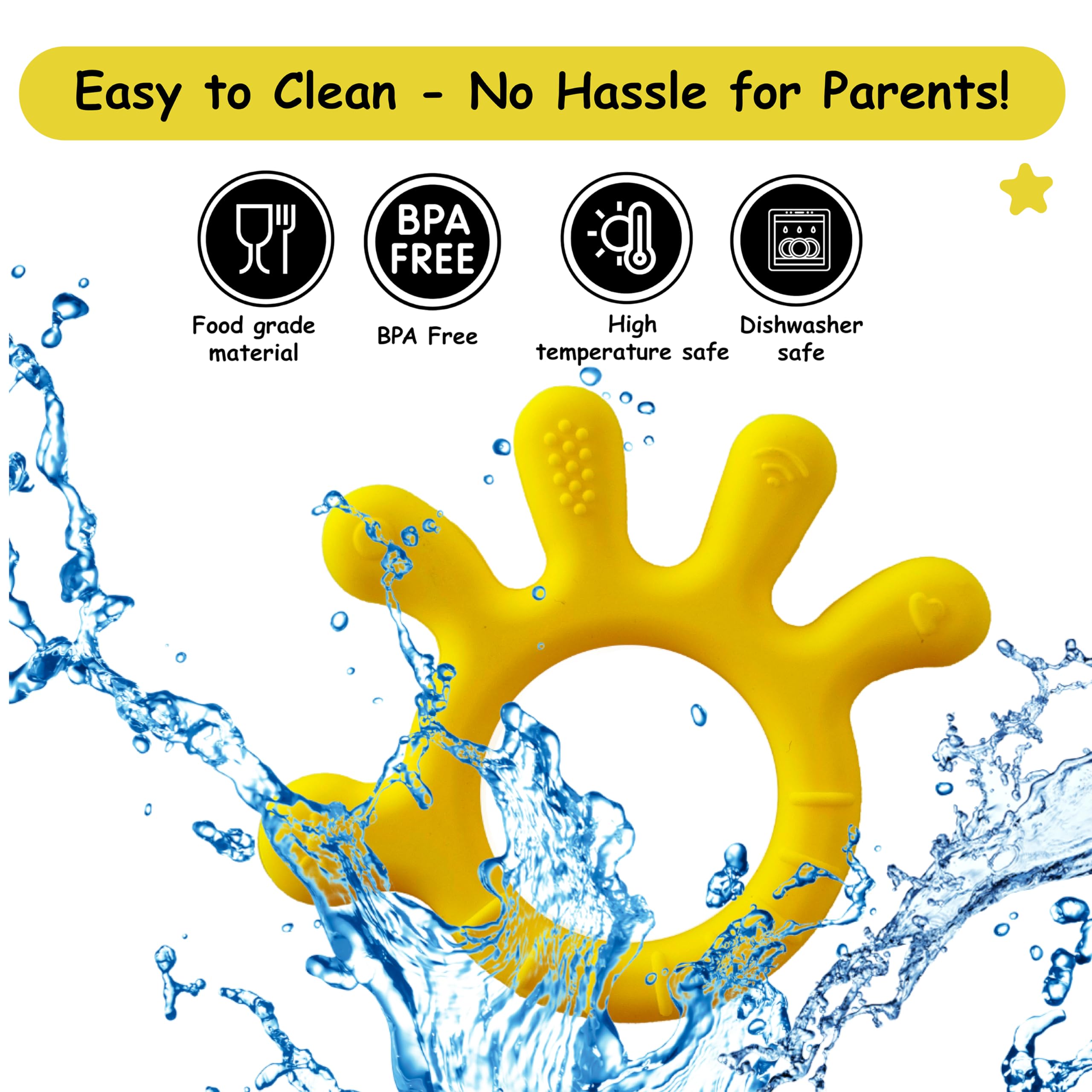 Chic Buddy Silicone Teether for Babies 3-12 Months - BPA Free Teething Toy with Soft Textures to Soothe Gums | Easy to Clean, No-Choke Design (Finger Delight Yellow) | Perfect for Home, Travel & Daycare Use