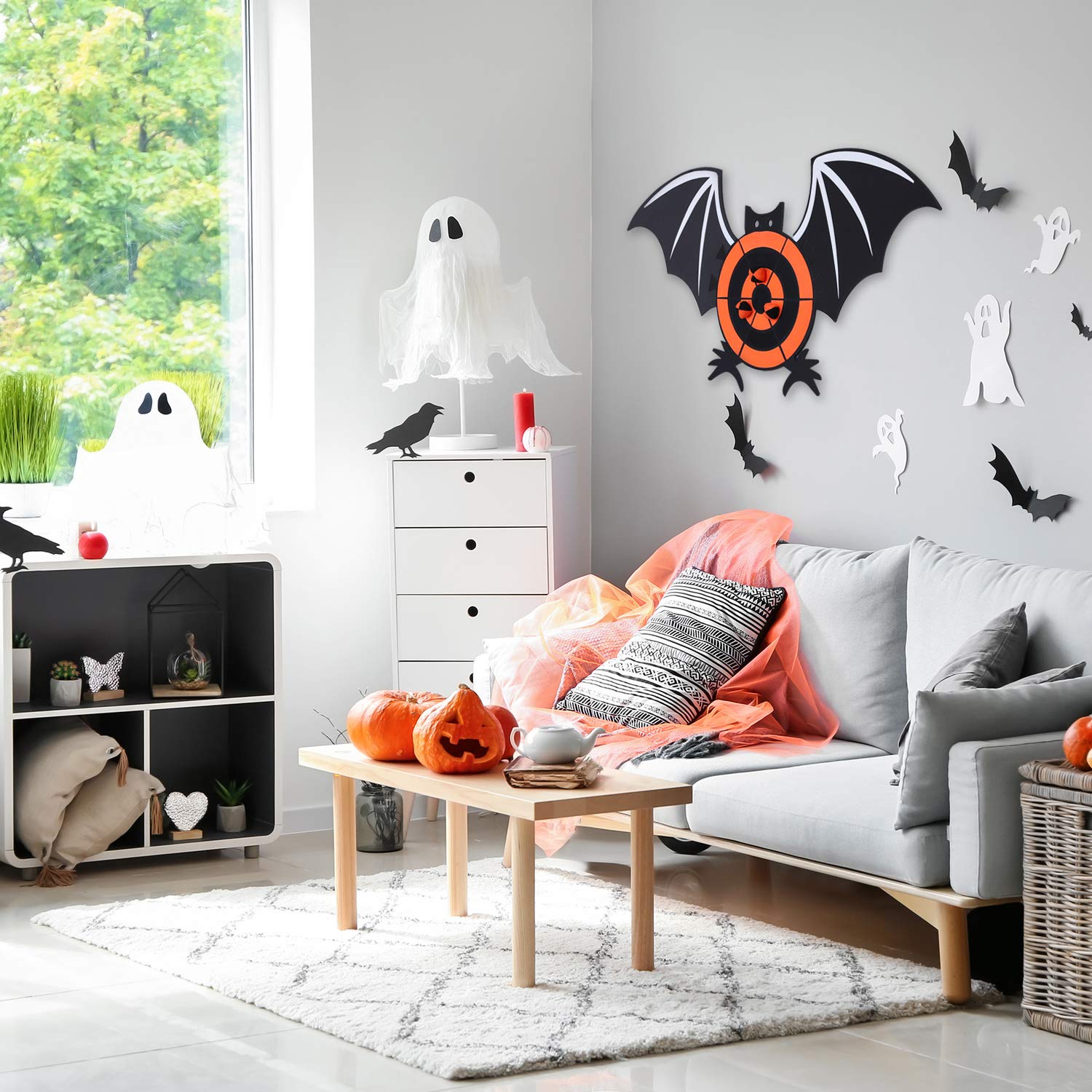 Halloween Bat Dart Board Set with 6 Sticky Balls - Spliceable Dartboard Game Kit for Kids & Adults - Perfect for Halloween Party Games, Indoor Family Fun, and Birthday Party Activities
