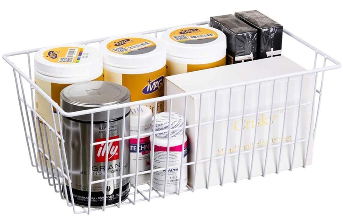 Metal Wire Storage Baskets Set of 3 - Freezer & Pantry Organizer Bins for Kitchen, Cabinet, Bathroom | Durable Stackable Storage Solution for Food, Toiletries & Household Items
