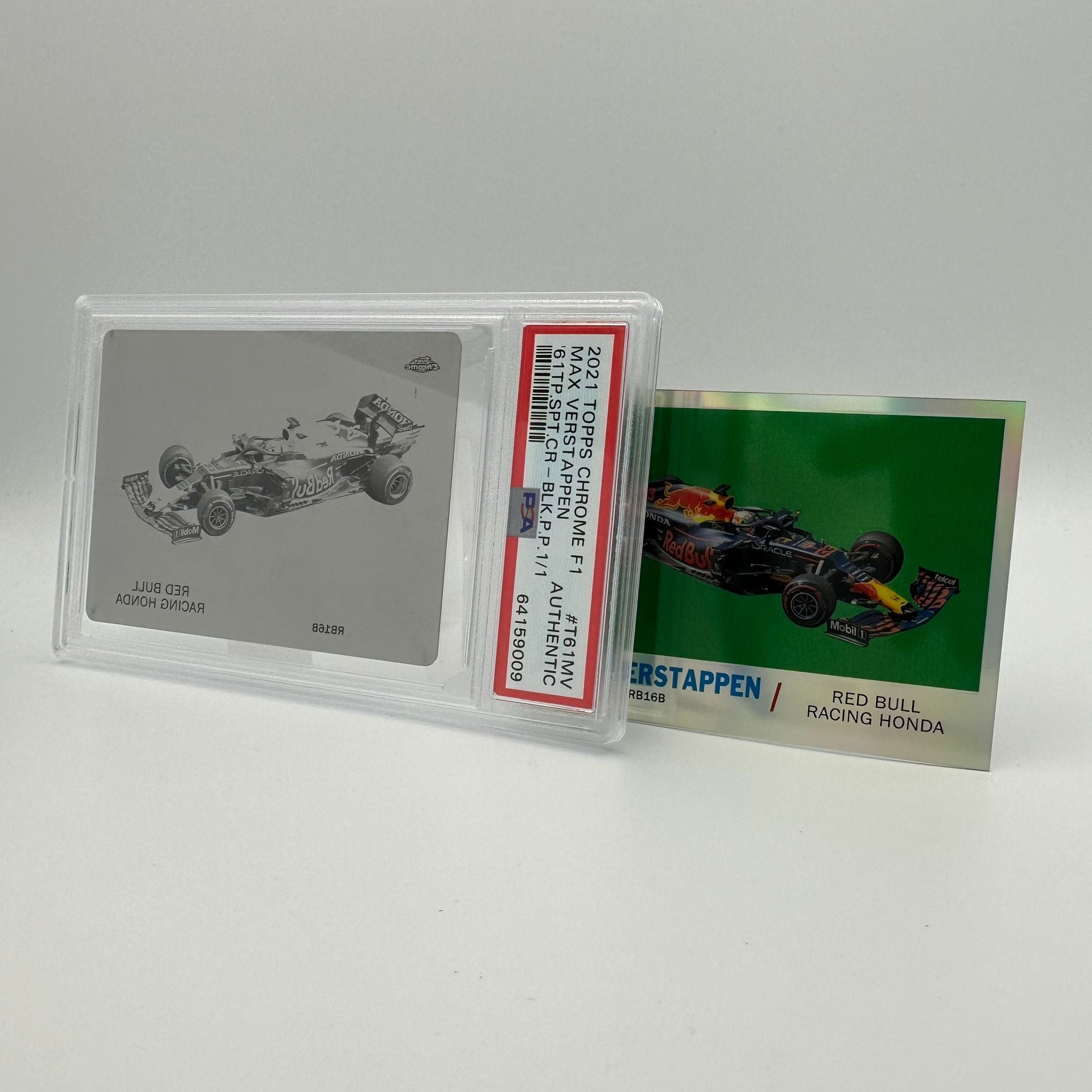 PSA Authentic 1/1 Max Verstappen 1961 Topps Sports Cars #T61MV Black Printing Plate - Rare Collectible for F1 Fans & Motorsport Memorabilia Enthusiasts