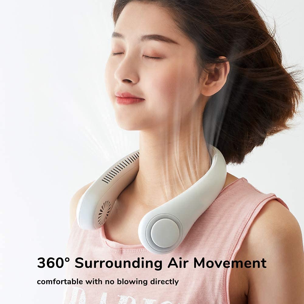 Firstone Bladeless Neck Fan - Portable Hands-Free Personal Cooling Fan with 2400mAh Battery, USB Rechargeable, 3 Speed Settings, Lightweight Headphone Design for Home, Office, Travel & Outdoor Activities (White) - Stay Cool While Working, Exercising or Commuting