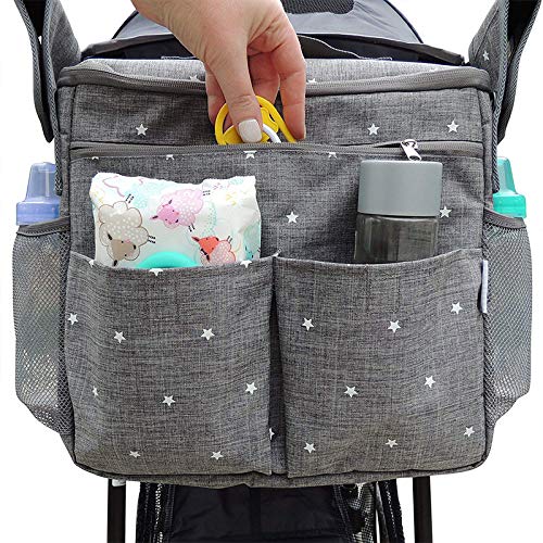 XBERSTAR Universal Baby Organizer Bag - Large Multi-Pocket Diaper Bag for Parents with Insulated Bottle Holder, Zippered Compartments for Diapers, Toys & Snacks (Gray) - Perfect for Daycare, Travel & On-the-Go Parenting