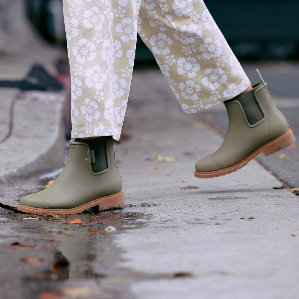 Merry People Bobbi Rain Boots in Khaki Green - Waterproof Women's Chelsea Boots for Rainy Days & Outdoor Adventures