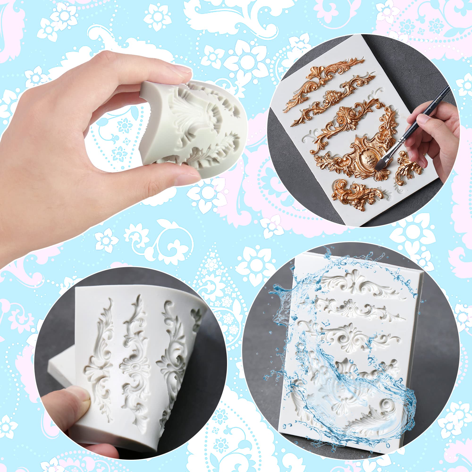 3 Packs Baroque Silicone Molds for Cake Decorating - Scroll Silicone Mold, Clay Molds, Fondant Molds for Wedding, Birthday, and Party Cake Borders - Perfect for DIY Baking, Candy Making, and Home Decor