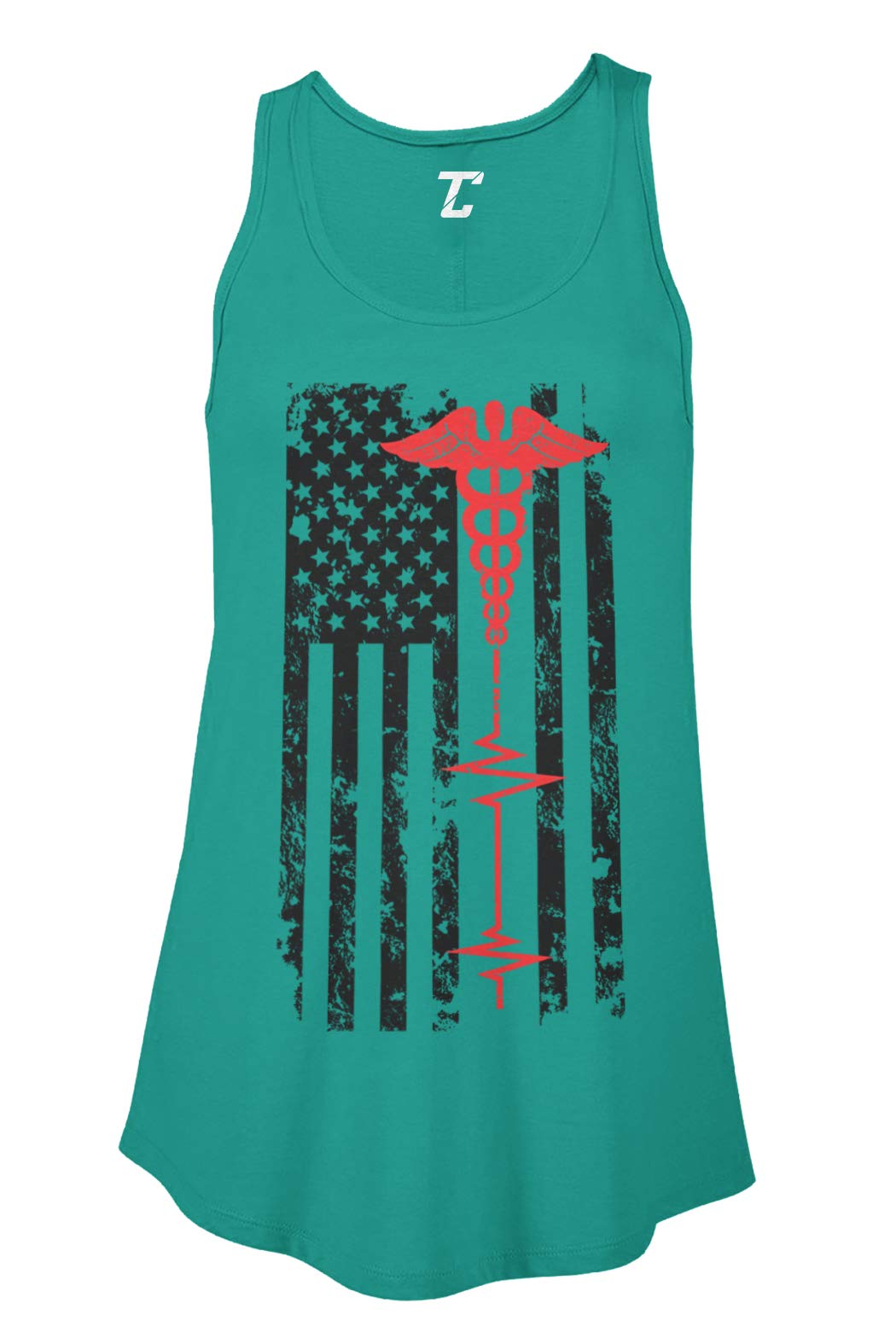 EMT Paramedic USA Flag Red Line Support Women's Flowy Tank Top - Patriotic First Responder Apparel for EMS Professionals & Firefighter Wives - Perfect for Workouts, Casual Wear & Showing Support