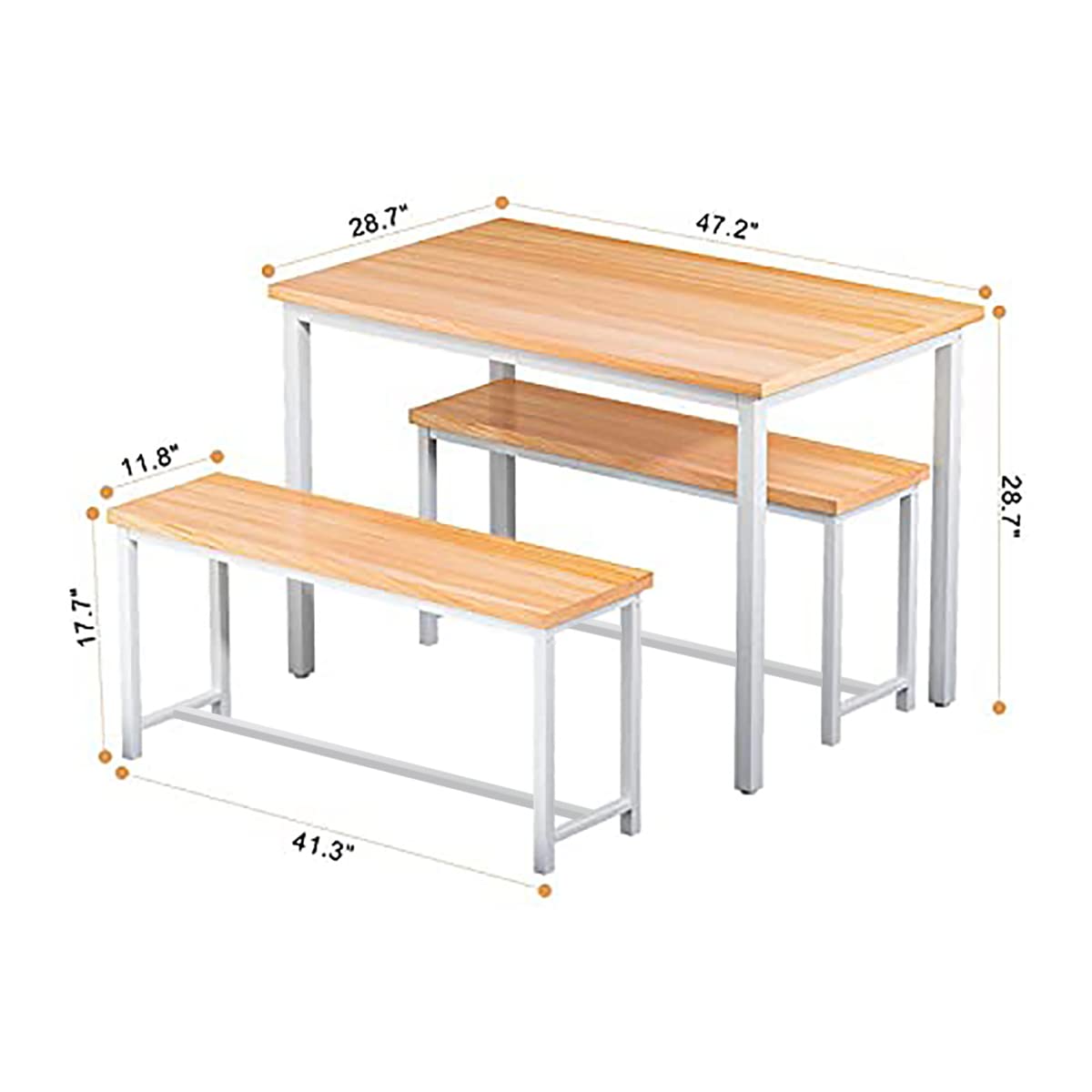 AWQM 3-Piece Dining Table Set with 2 Benches - Metal Frame & MDF Board Kitchen Table for 4 People - Perfect for Home, Breakfast Nook, Farmhouse, or Small Space Dining | Compact Dining Solution for Apartments, Kitchens & Cozy Cafes