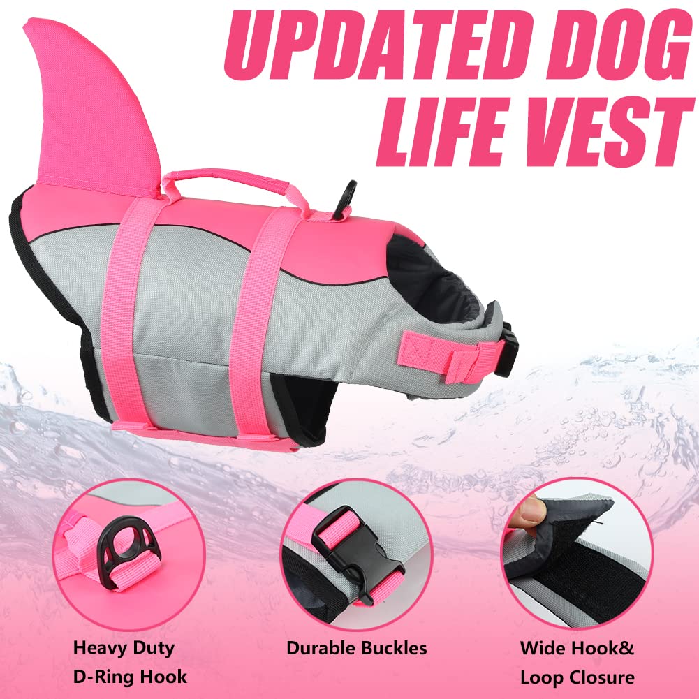 Shark EMUST Dog Life Jacket - Adjustable Pet Flotation Vest for Small Medium Large Dogs with Rescue Handle - Safety Swimming Vest for Pool, Beach & Boating (Size S, Pink) - Perfect for Water Activities & Outdoor Adventures