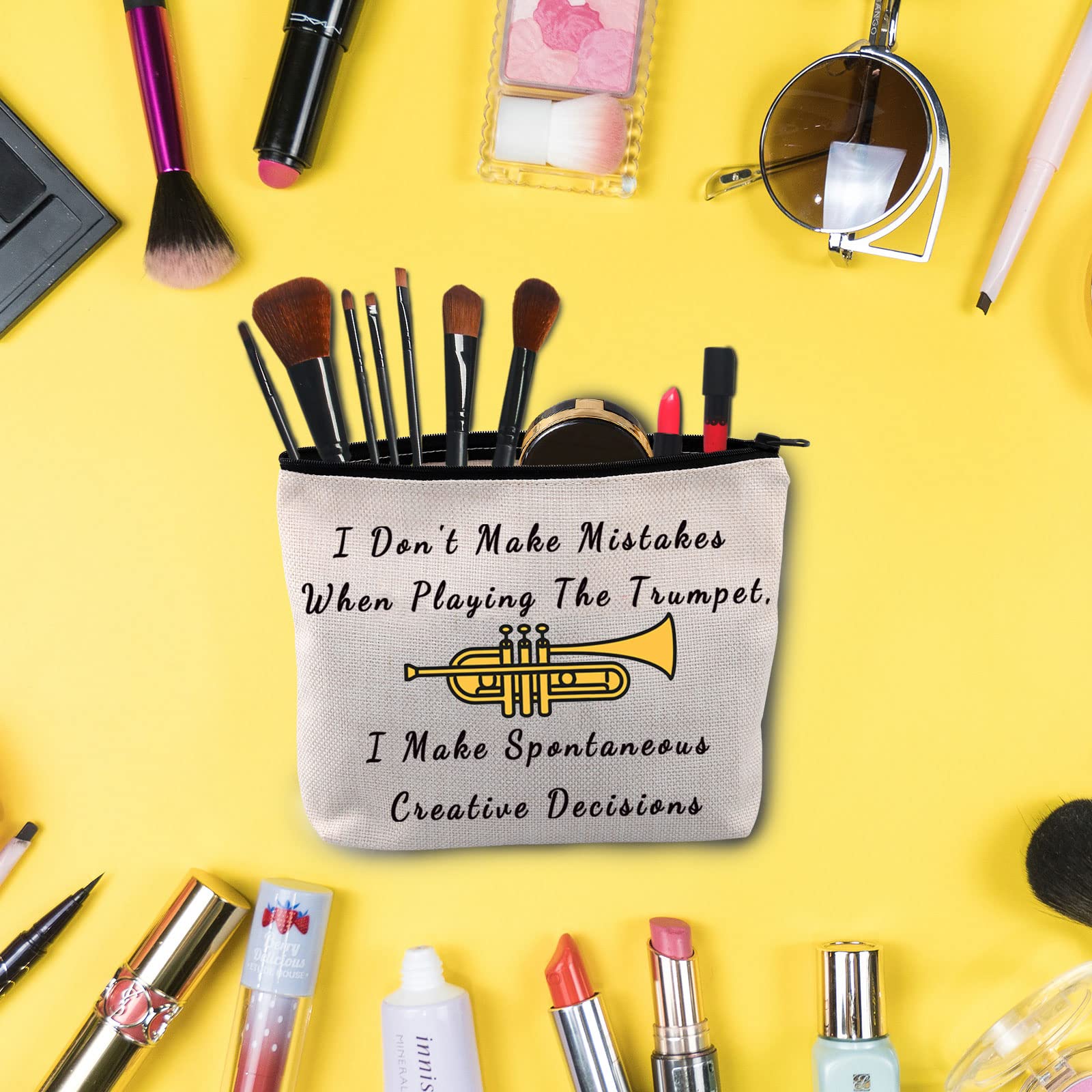 BLUPARK Trumpet Player Gift - Cornet Shaped Cosmetic Bag for Musicians | 'I Don't Make Mistakes When Playing The Trumpet' Design | Perfect Gift for Trumpet Players, Music Teachers & Band Members | Great for Makeup Storage & Music Accessories