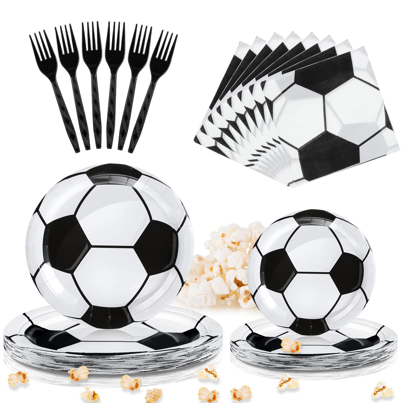 24-Piece Soccer Party Supplies Set - Disposable Tableware, Plates, Napkins & Forks - Perfect for Soccer Birthday Decorations & Themed Party Favors | Ideal for Kids' Birthday Parties, Sports Celebrations & Team Events