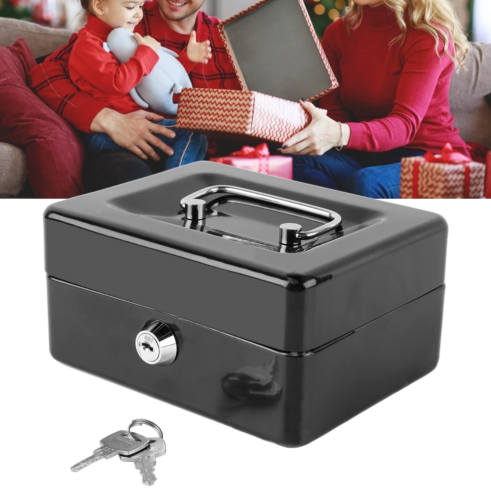 Fireproof Metal Cash Box with Lock - Secure Money & Document Storage Safe for Home, Office, and Car - Small Metal Security Box with 2 Keys (Ideal for Cash, Jewelry, Receipts & Important Papers)