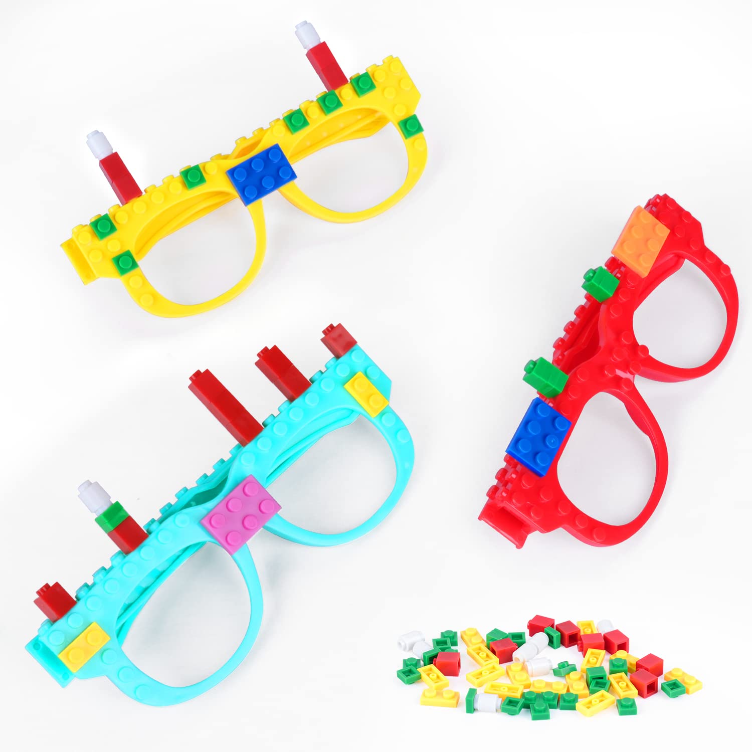Hooqict 9 Pcs DIY Building Bricks Glasses - Creative Construction Toy Blocks for Kids, Birthday Party Favors, Carnival & Easter Games - STEM Learning Toy for Classroom, Family Fun & Party Decorations