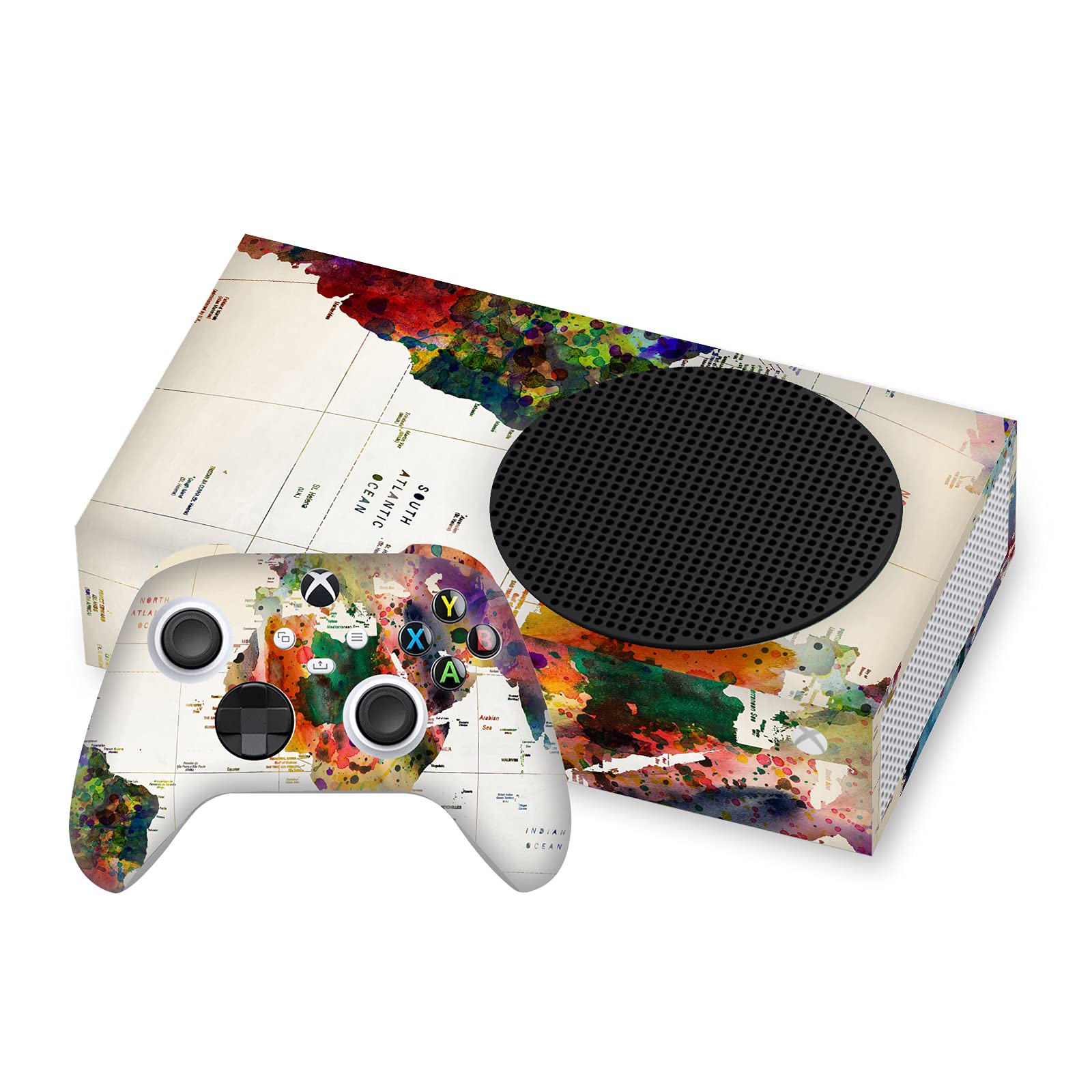 Official Licensed Mark Ashkenazi World Map Mix Matte Vinyl Skin Sticker for Xbox Series S Console & Controller Bundle - Gaming Accessory for Enhanced Console Protection & Personalization
