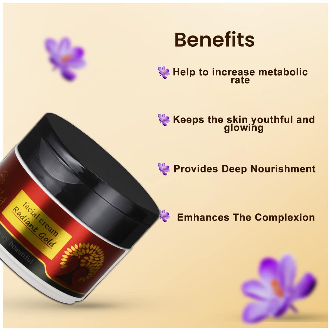 Herbdiva Radiant Gold Face Massage Cream 250g - Anti-Aging, Brightening & Hydrating Facial Moisturizer for Youthful Glow | Nourishes All Skin Types | Perfect for Daily Skincare & Spa Night Routine