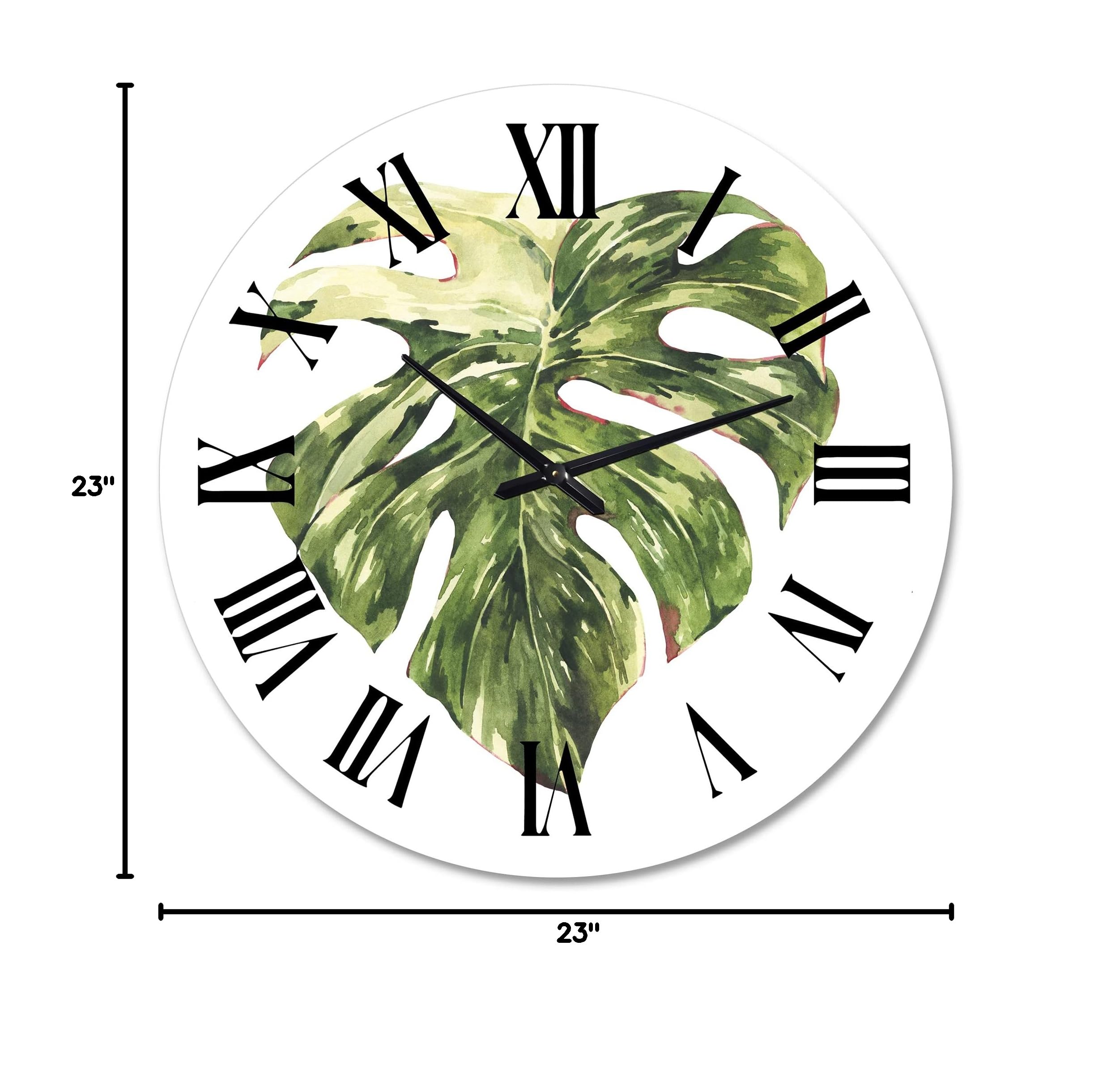Tropical Green Leaves Wall Clock - Large Floral Botanical Decor for Living Room, Bedroom & Office | Summer-Themed Home Décor