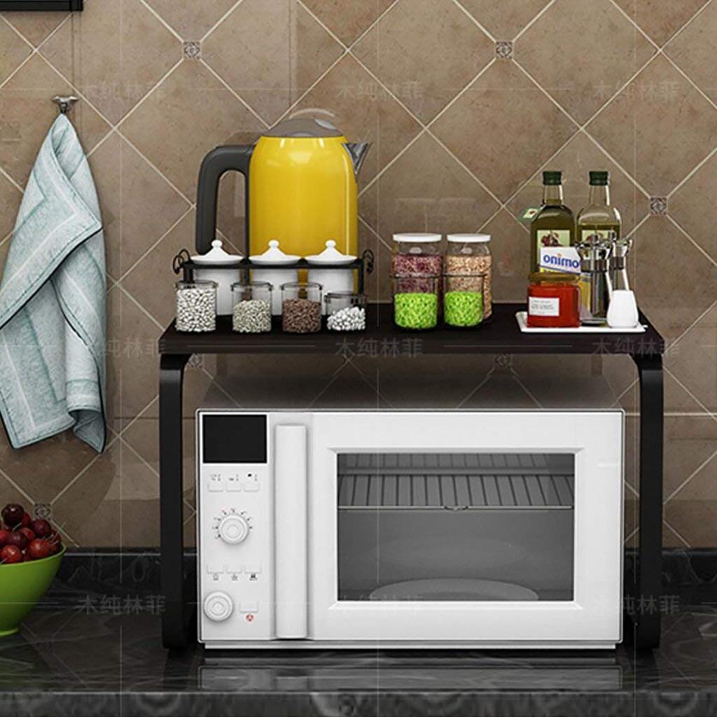 Space Saving Microwave Oven Stand with MDF Top - Modern Metal Kitchen Storage Rack (Black, 57 x 38 x 41 cm) - Perfect for Small Kitchens, Apartments & Dorm Rooms - Organize Microwave, Spices & Cookware