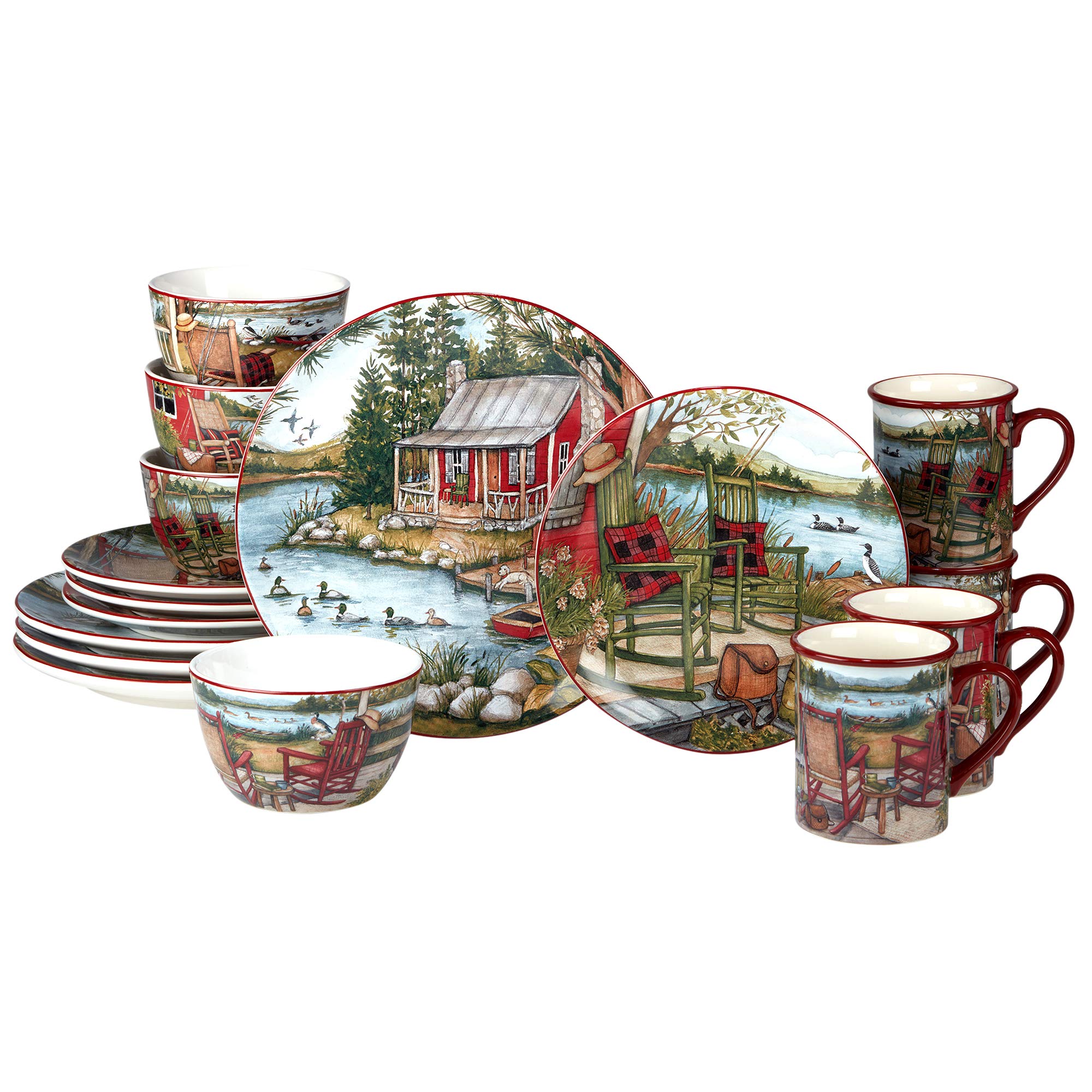 Certified International Lake Retreat 16-Piece Dinnerware Set - Service for 4 - Elegant Porcelain Dishes for Casual Dining, Entertaining & Family Gatherings