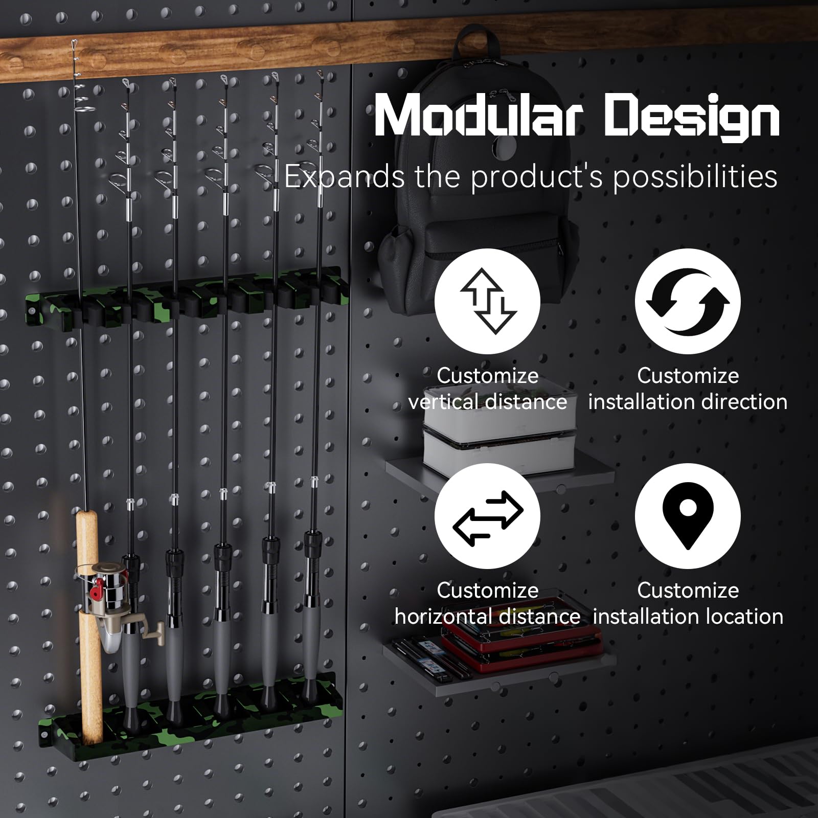 Vertical Wall-Mounted Fishing Rod Holder Rack - Organize 6 Rods & Combos in Garage - Universal Fit for Most Fishing Pole Diameters - Space-Saving Black Storage Solution (1 Pair) - Perfect for Anglers, Boat Storage & Home Organization