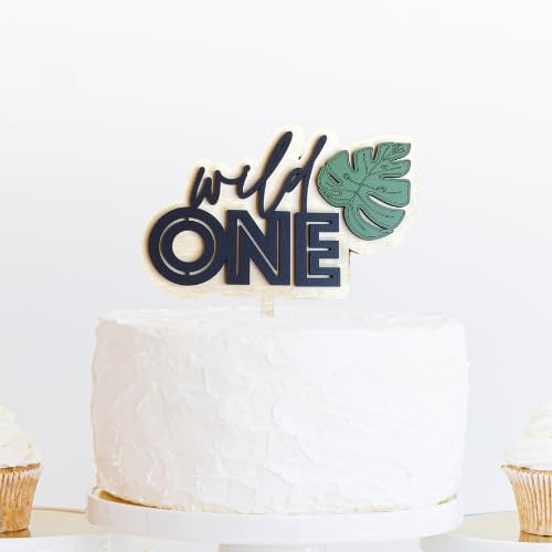 Wild One Cake Topper - Jungle Safari Birthday Decor for 1st Birthday Party, Smash Cake Topper, Navy Blue | Perfect for Baby's First Birthday, Safari Theme Party & Cake Decorations