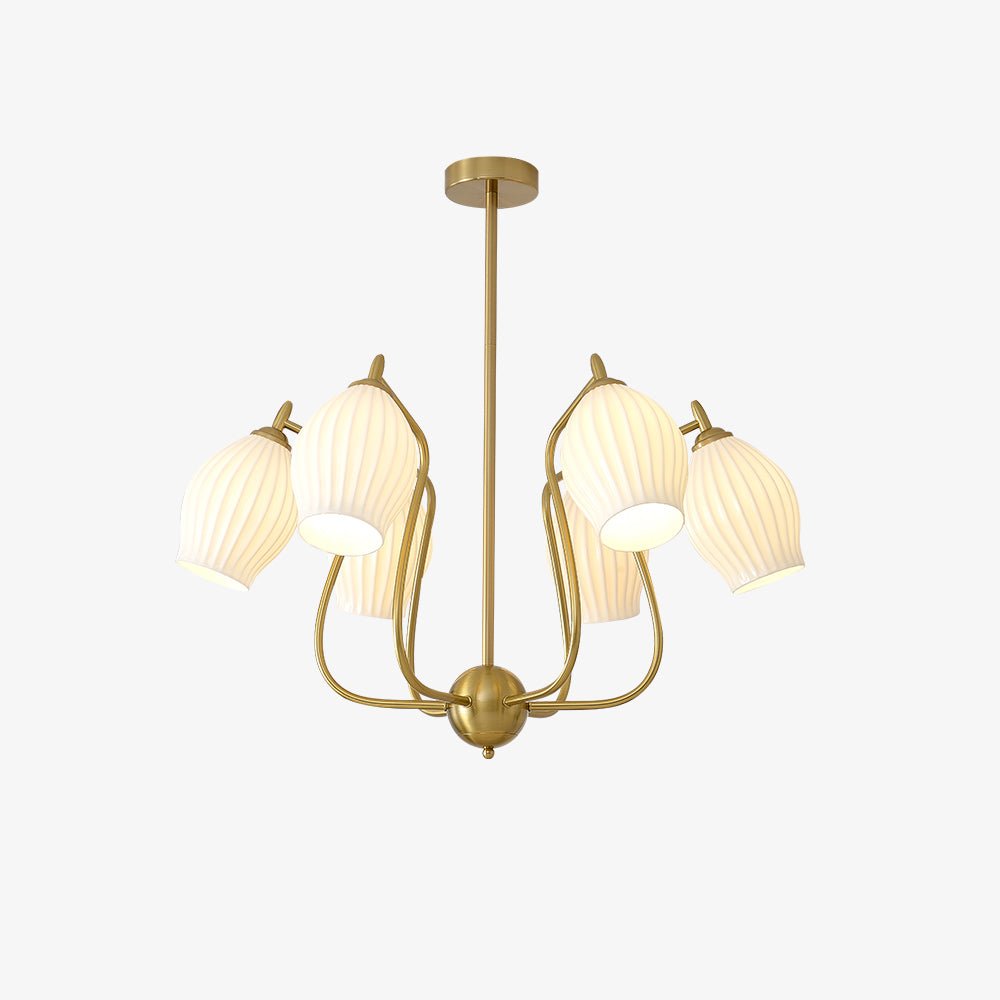 Elegant Ceramic Ribbed Chandelier - Modern Farmhouse Ceiling Light Fixture for Dining Room, Living Room & Bedroom Lighting