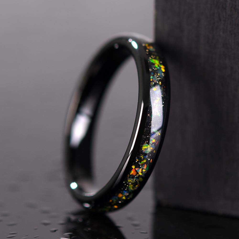 THREE KEYS JEWELRY 4mm & 8mm Galaxy Collection Tungsten Wedding Bands - Fire Created Opal Inlay Rings for Men & Women | Customizable Sizes | Perfect for Anniversaries, Engagements & Unique Gifts