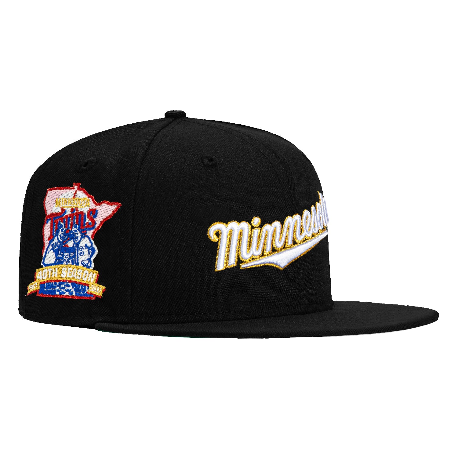 New Era 59Fifty Minnesota Twins 40th Anniversary Patch Script Hat - Black MLB Baseball Cap for Men & Women | Perfect for Games, Collecting & Streetwear Fashion