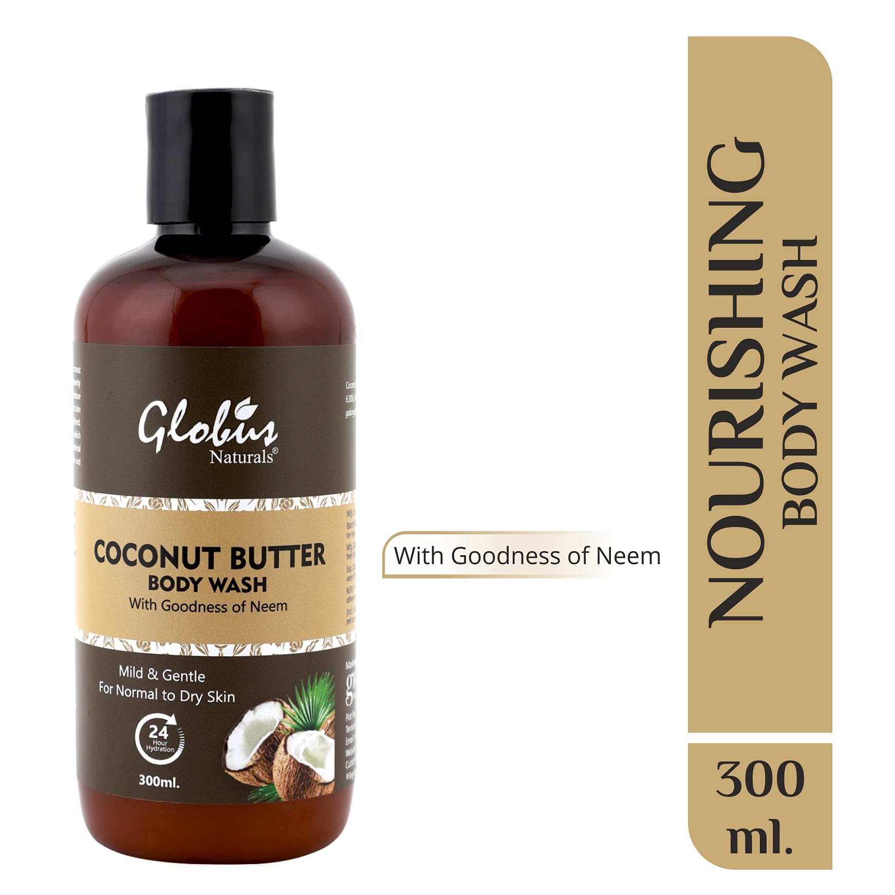 Globus Naturals Nourishing Coconut Butter Body Wash - 10.1 fl oz (300ml) for Soft & Hydrated Skin | Perfect for Dry Skin Care & Daily Shower Routine