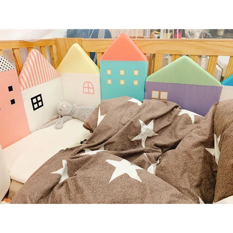 Pastel Houses Theme Baby Crib Bumper - Soft Nursery Bedding for Safe & Comfortable Sleep | Perfect for Newborns, Infants & Toddlers | Nursery Decor & Room Essentials