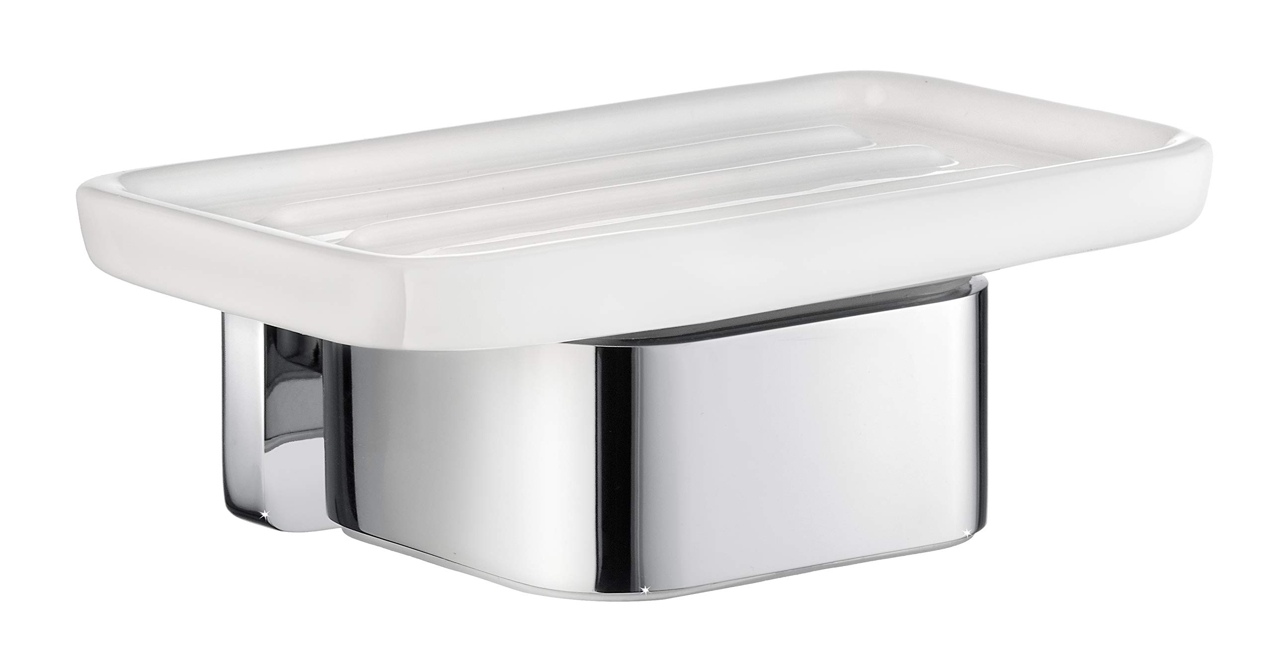 OK442P - White Ceramic Ice Cube Soap Dish with Wall Mount - Bathroom & Kitchen Organizer for Shower, Sink, and Countertop Storage