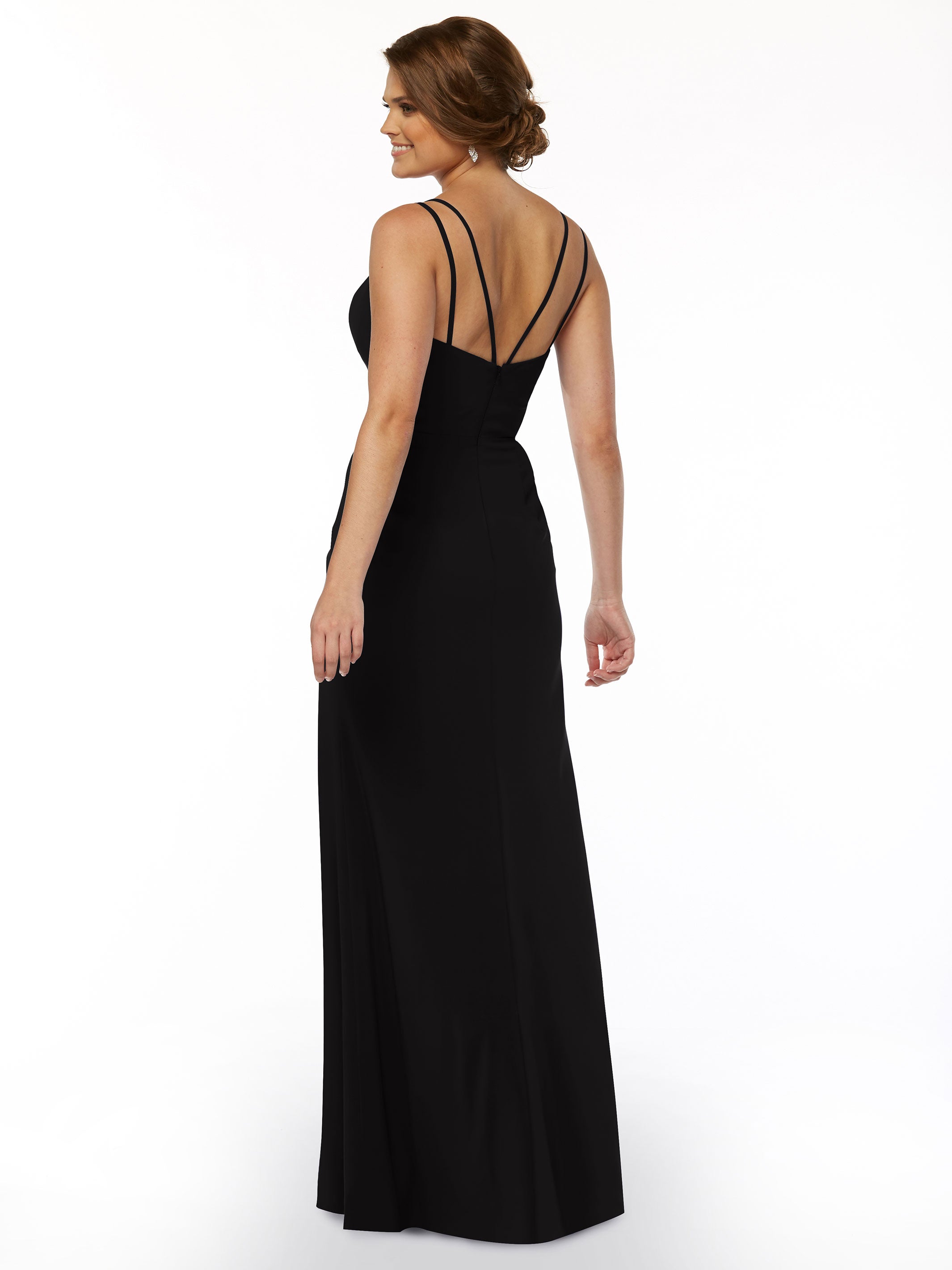 Elegant 83030 Sheath Stretch Chiffon Bridesmaid Dress with Bateau Neckline & Thigh Slit - Perfect for Weddings, Formal Events & Special Occasions